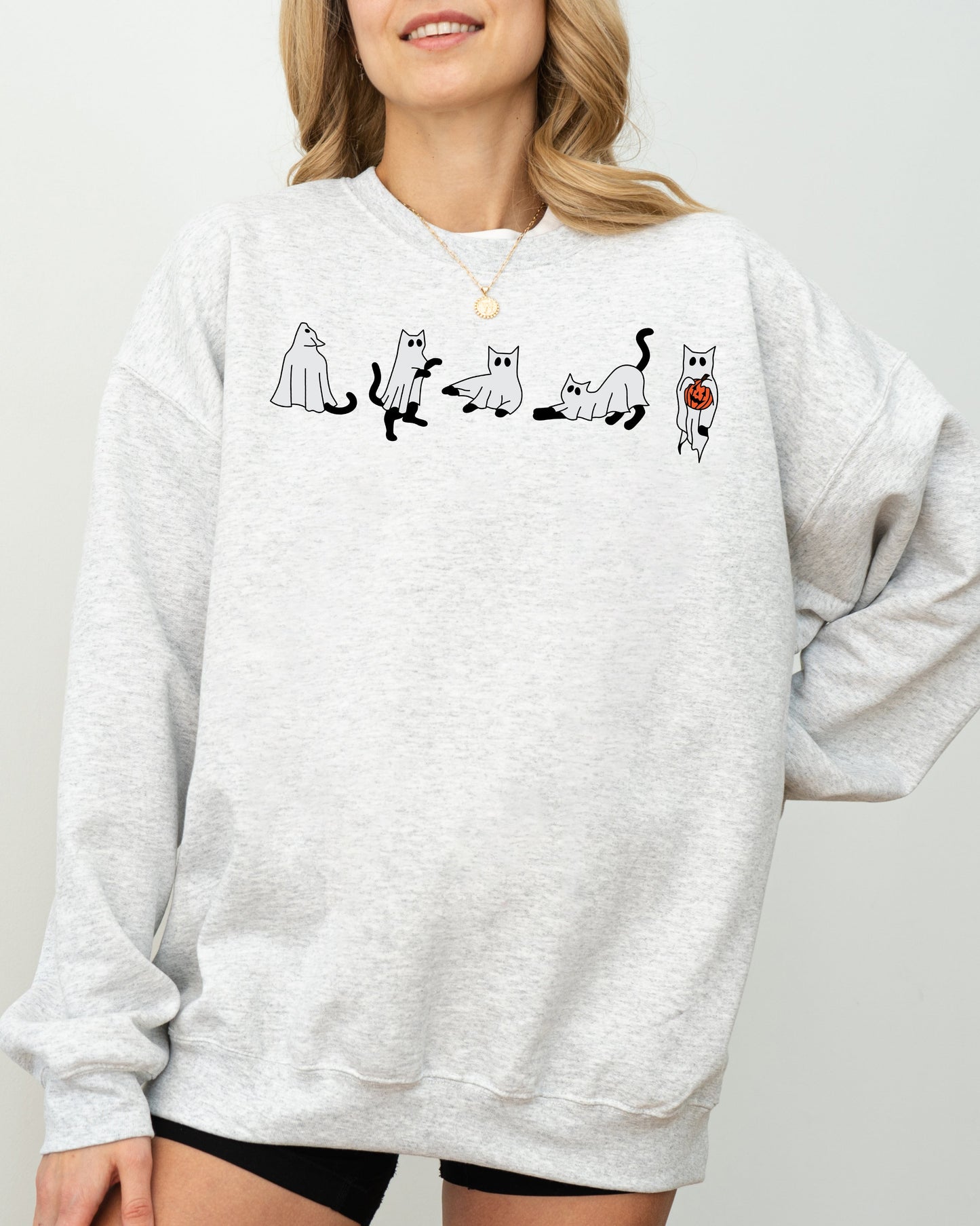 Cat Ghosts Skeleton Funny Witch Halloween Spooky Costume Sweatshirt