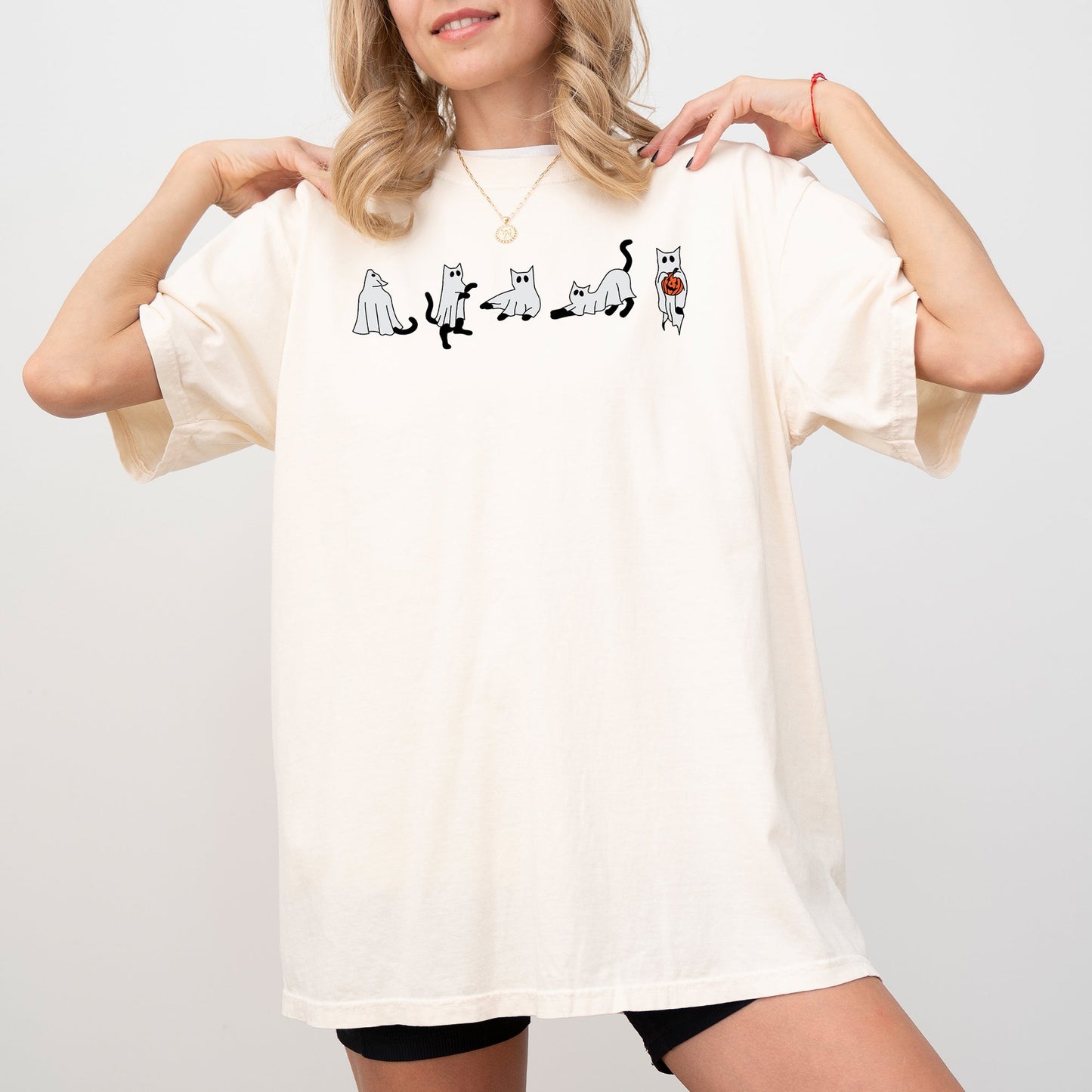 Cat Ghosts Witch Skeleton Halloween Funny Meme Spooky Costume Tshirt Comfort Colors T-Shirt