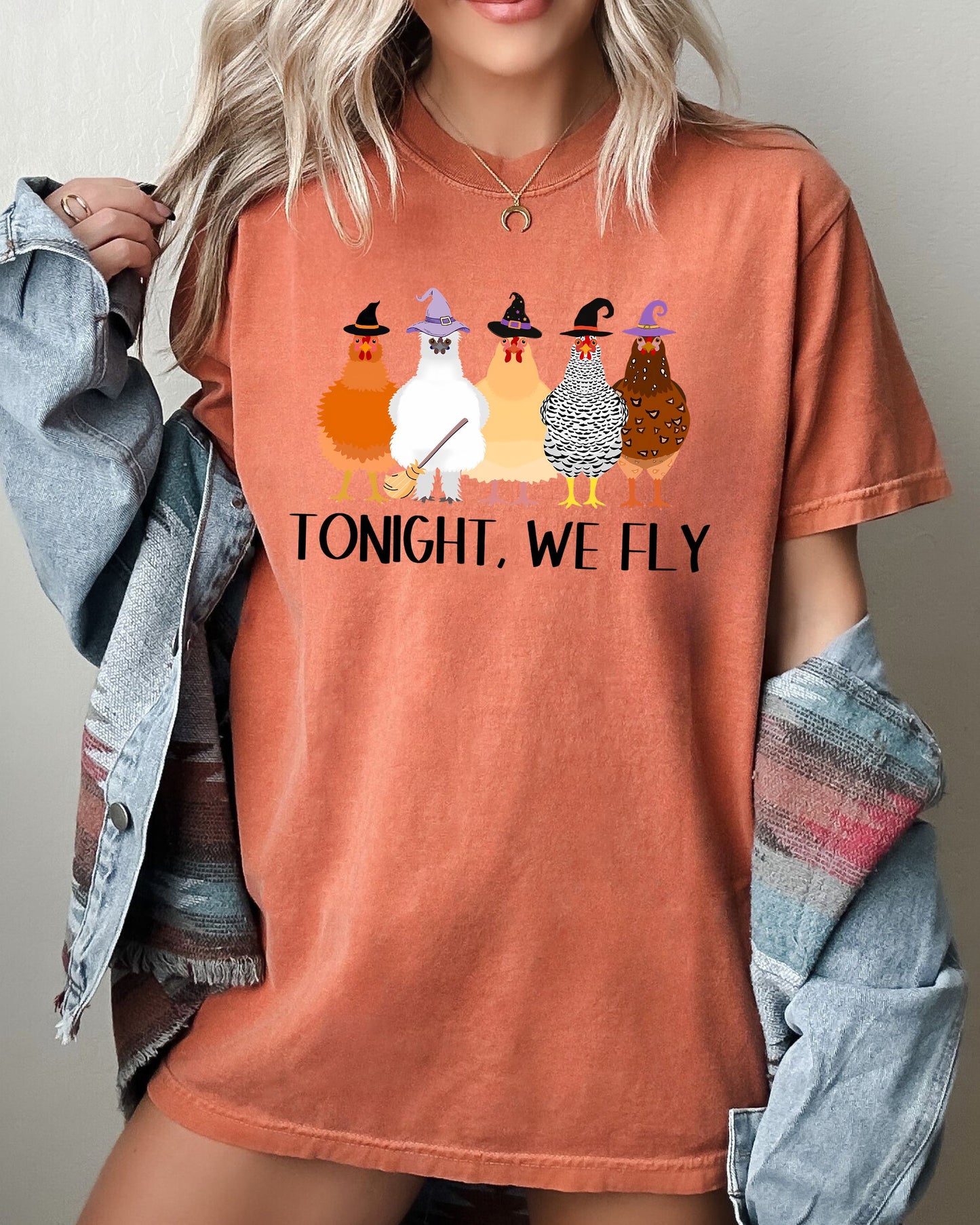 Tonight We Fly, Chickens, Skeleton, Funny, Witch, Aesthetic, Meme, Halloween, Spooky, Costume, Tshirt Comfort Colors T-Shirt