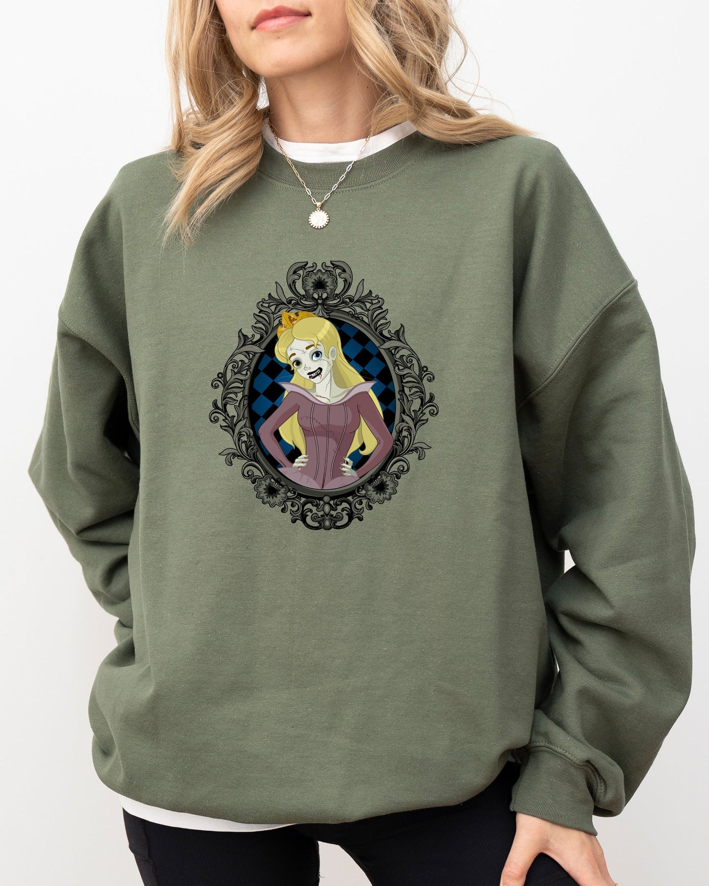 Sleeping Beauty, Princess, Skeleton, Funny, Witch, Aesthetic, Meme, Halloween, Spooky, Costume Sweatshirt