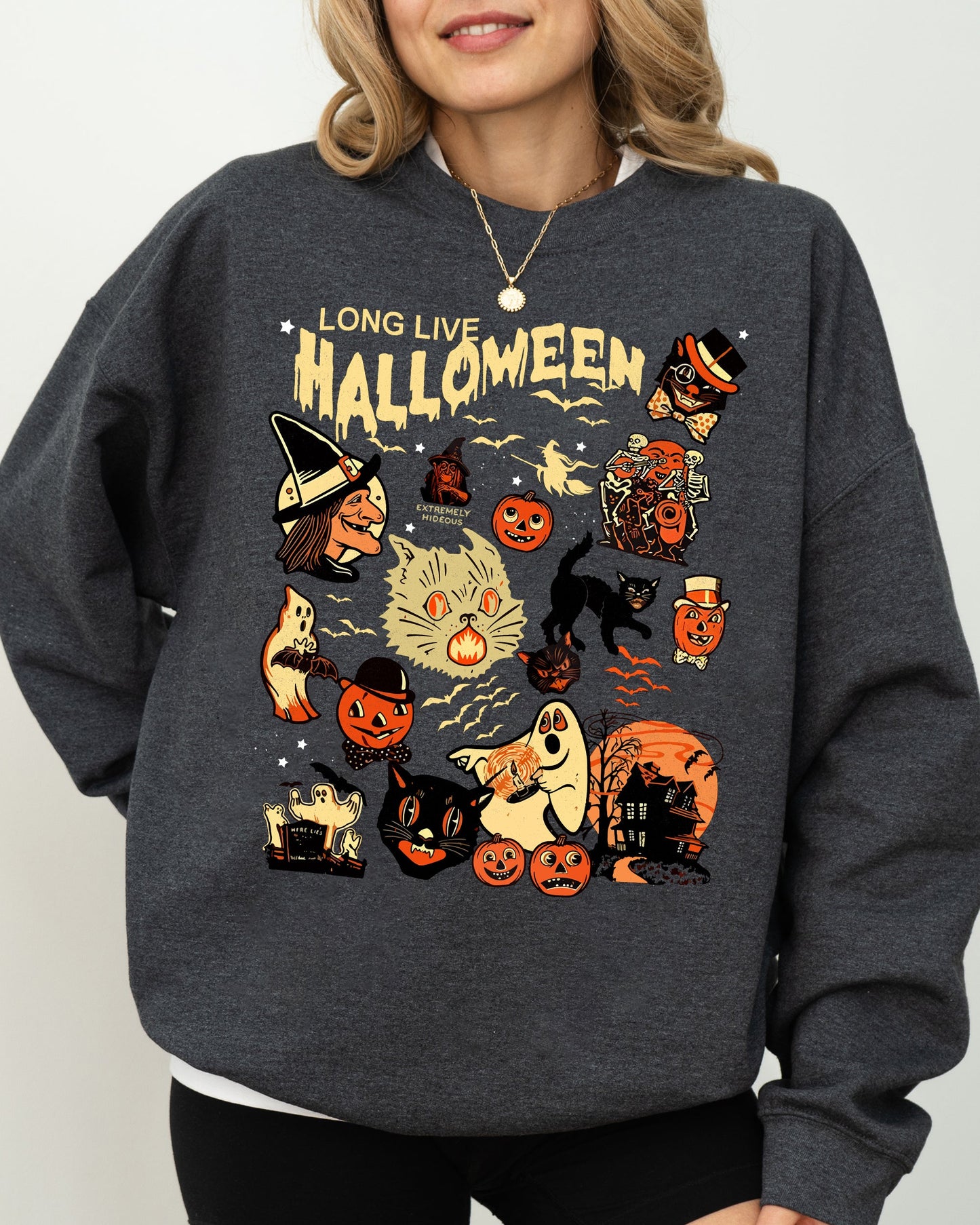 Long Live Halloween, Pumpkin, Spooky, Skeleton, Funny, Witch, Aesthetic, Meme, Halloween, Costume Sweatshirt