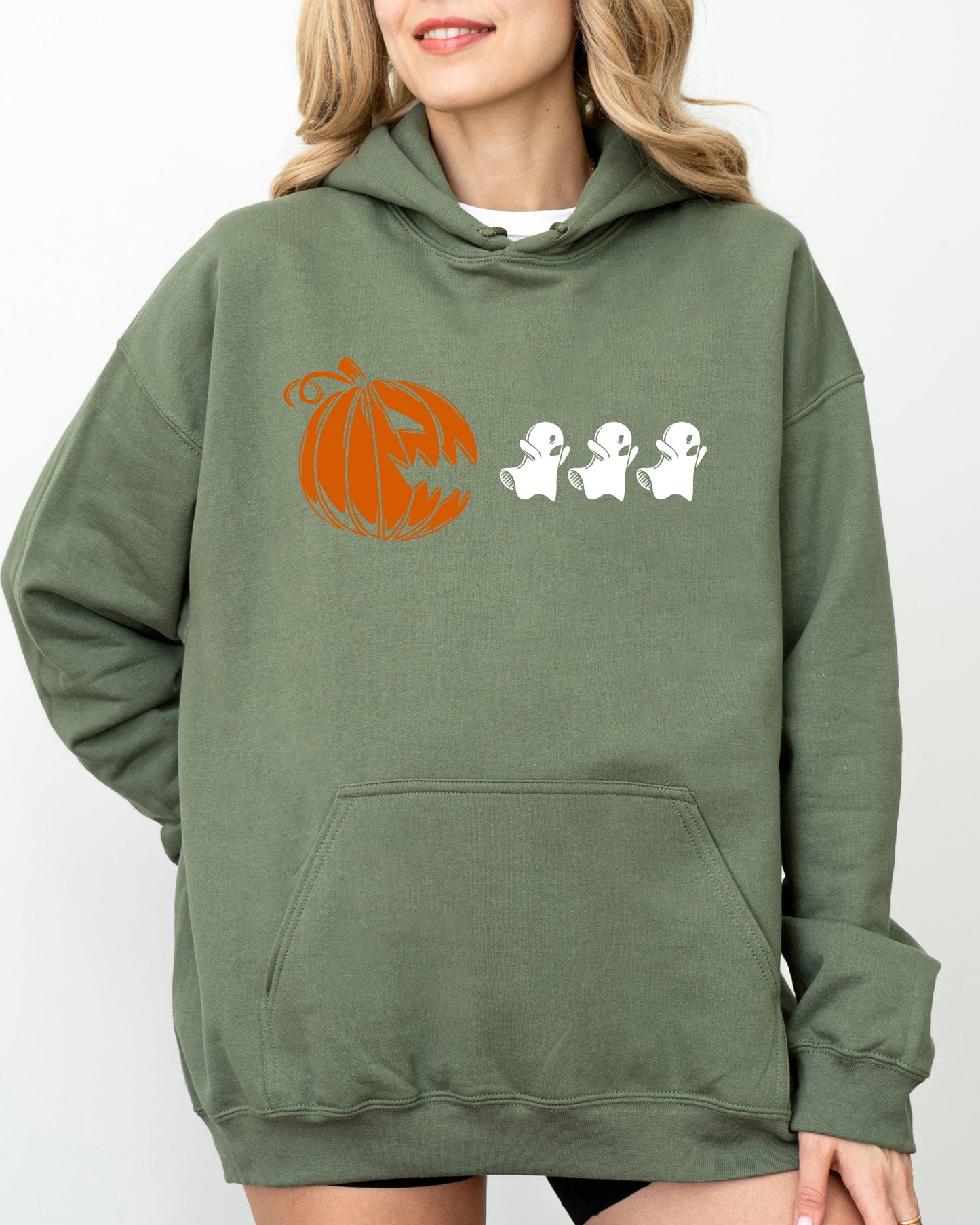 Pumpkin Pacman, Spooky, Skeleton, Funny, Witch, Aesthetic, Meme, Halloween, Costume, Hoodie, Hooded Sweatshirt
