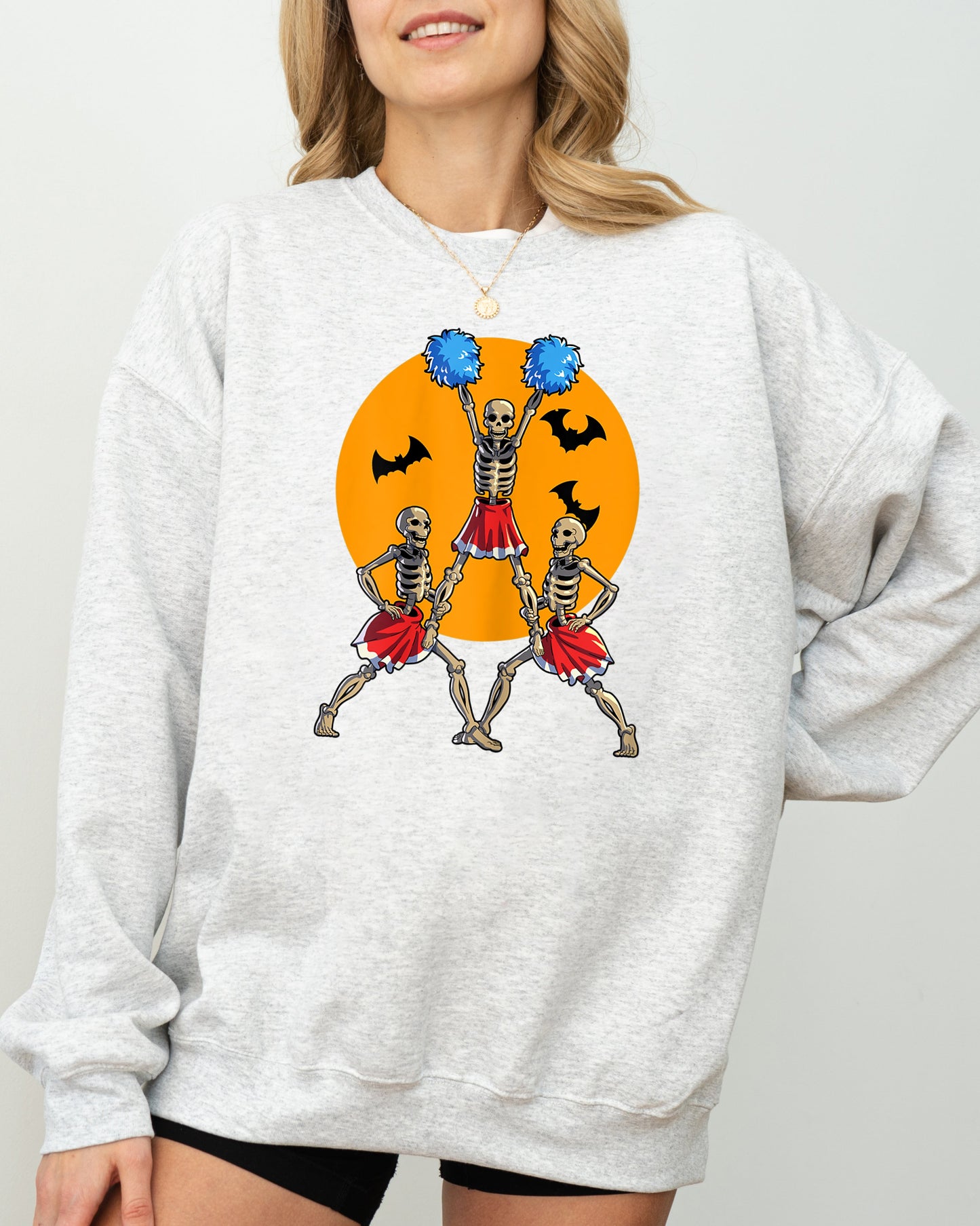 Cheerleader Skeleton Halloween Costume Sweatshirt Soft Fleece Blend