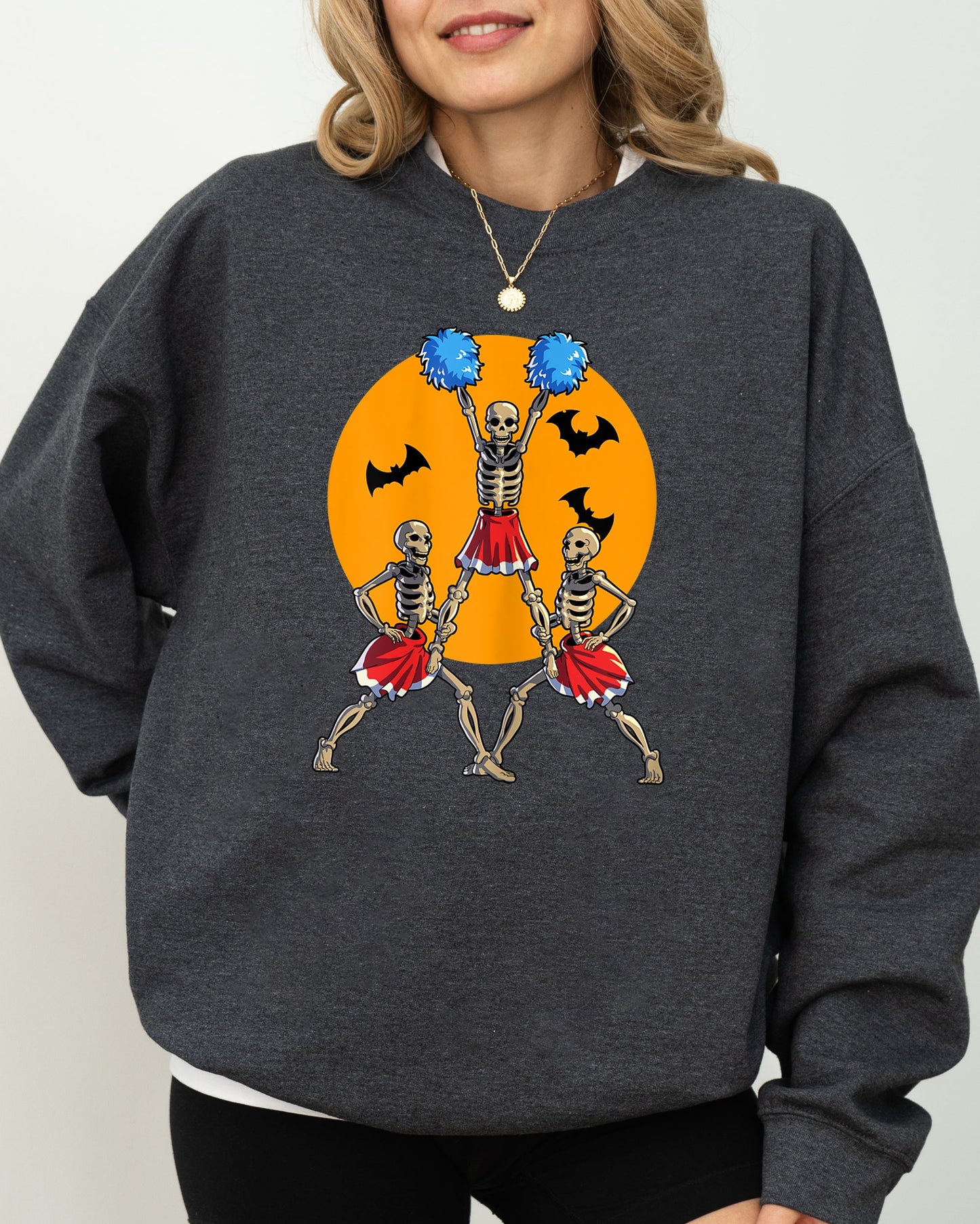 Cheerleader Skeleton Halloween Costume Sweatshirt Soft Fleece Blend