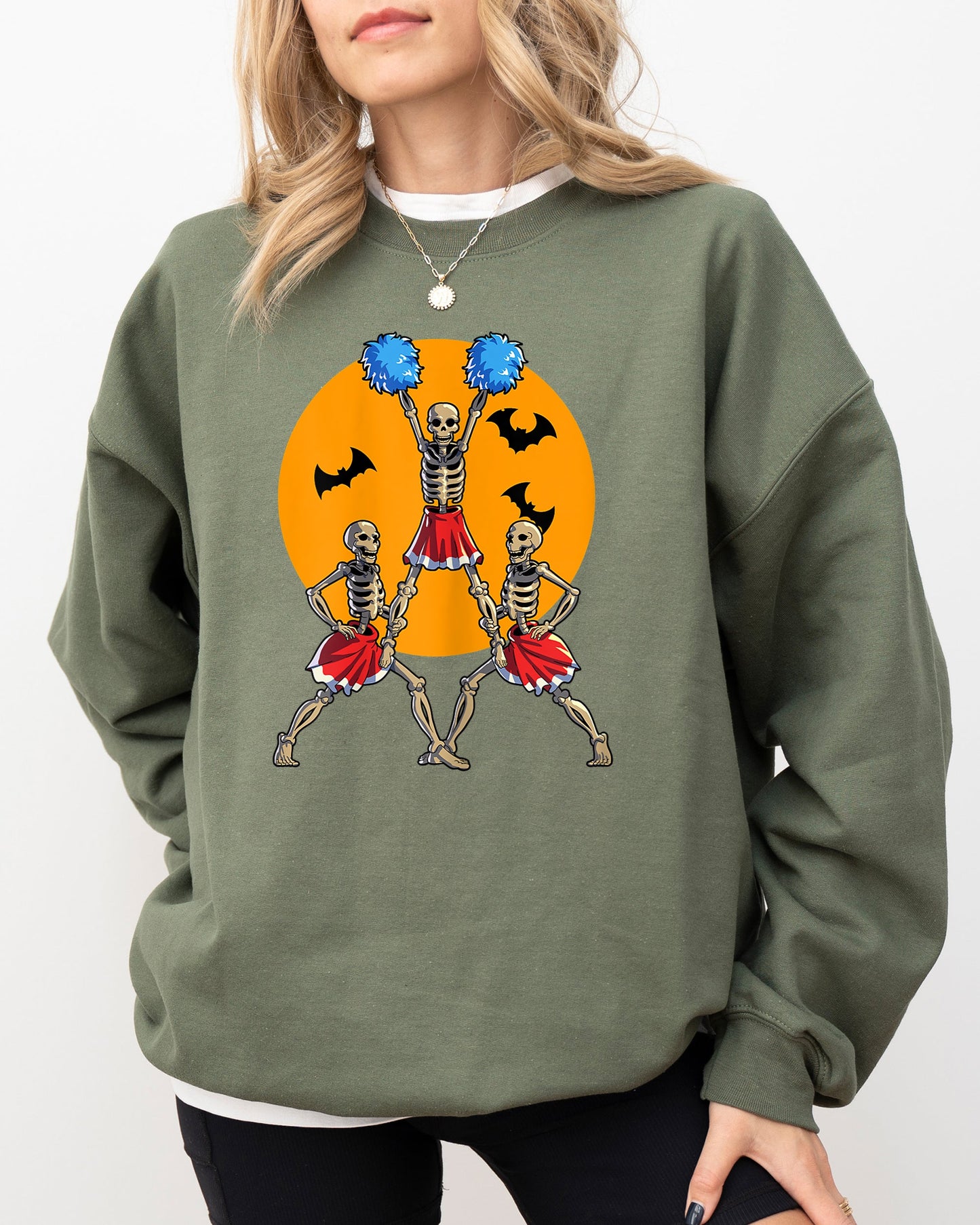 Cheerleader Skeleton Halloween Costume Sweatshirt Soft Fleece Blend