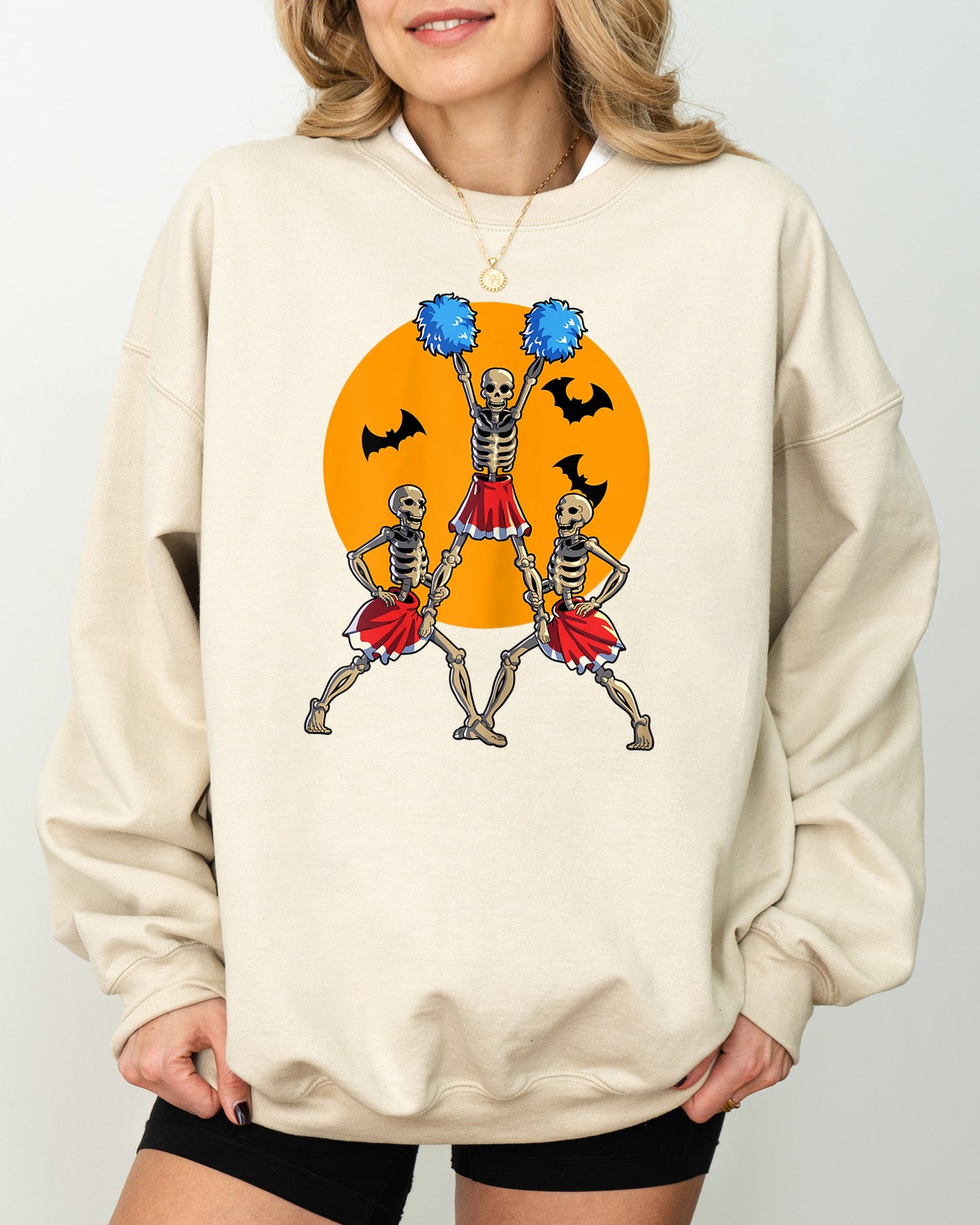 Cheerleader Skeleton Halloween Costume Sweatshirt Soft Fleece Blend