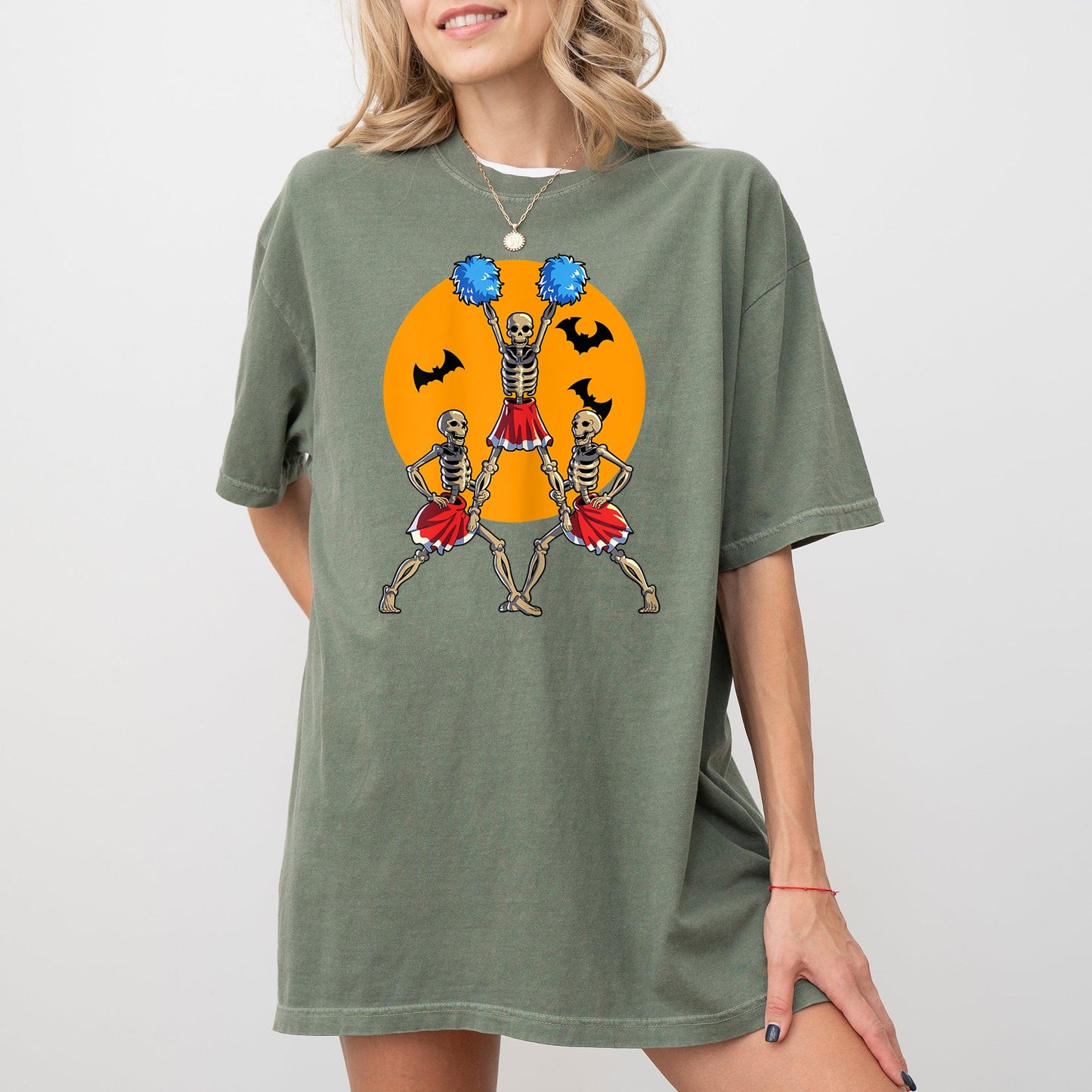 Cheerleader Skeleton Funny Halloween Costume Tshirt Comfort Colors T-Shirt