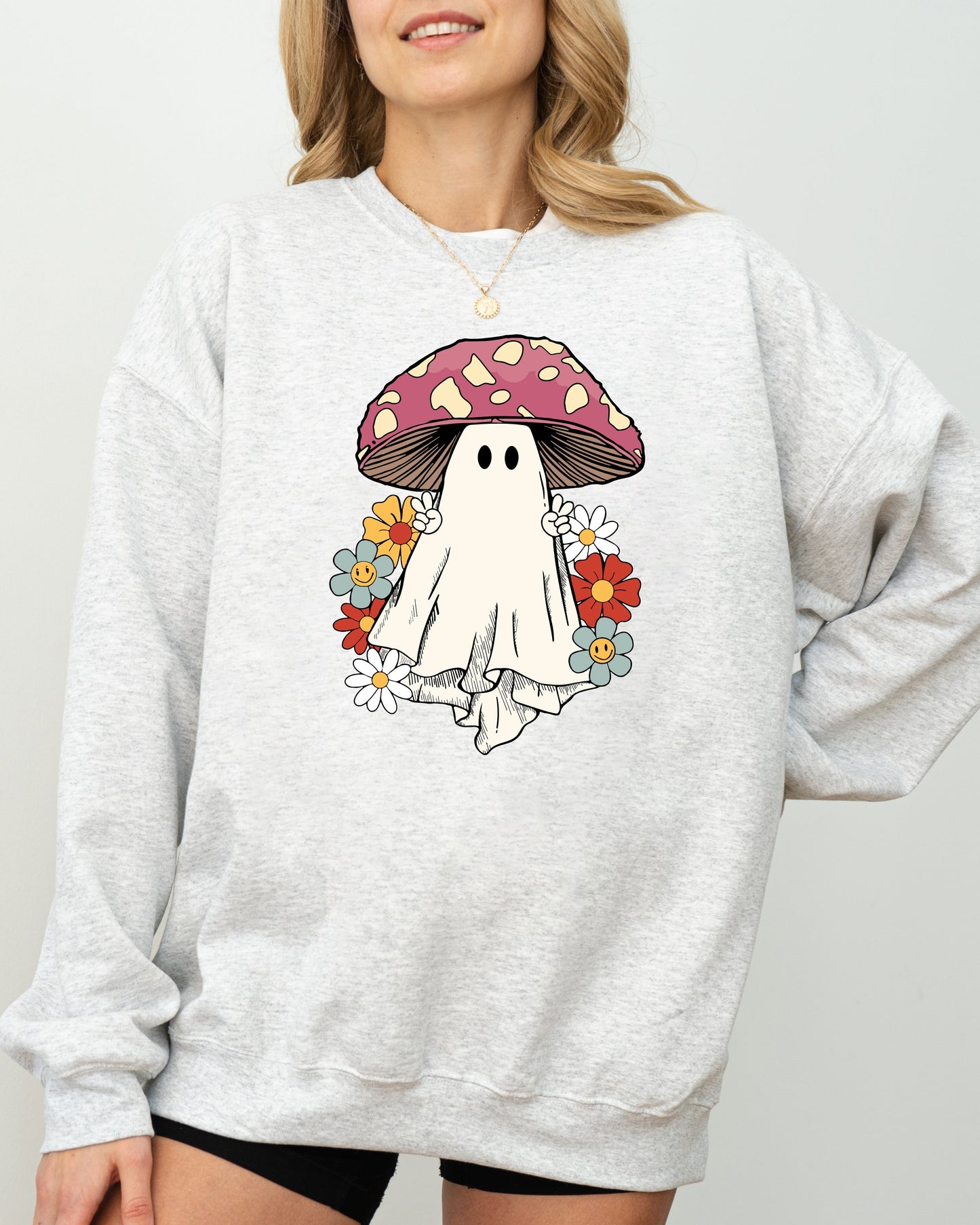 Mushroom Ghost, Skeleton, Spooky, Funny, Witch, Aesthetic, Meme, Halloween, Costume Sweatshirt