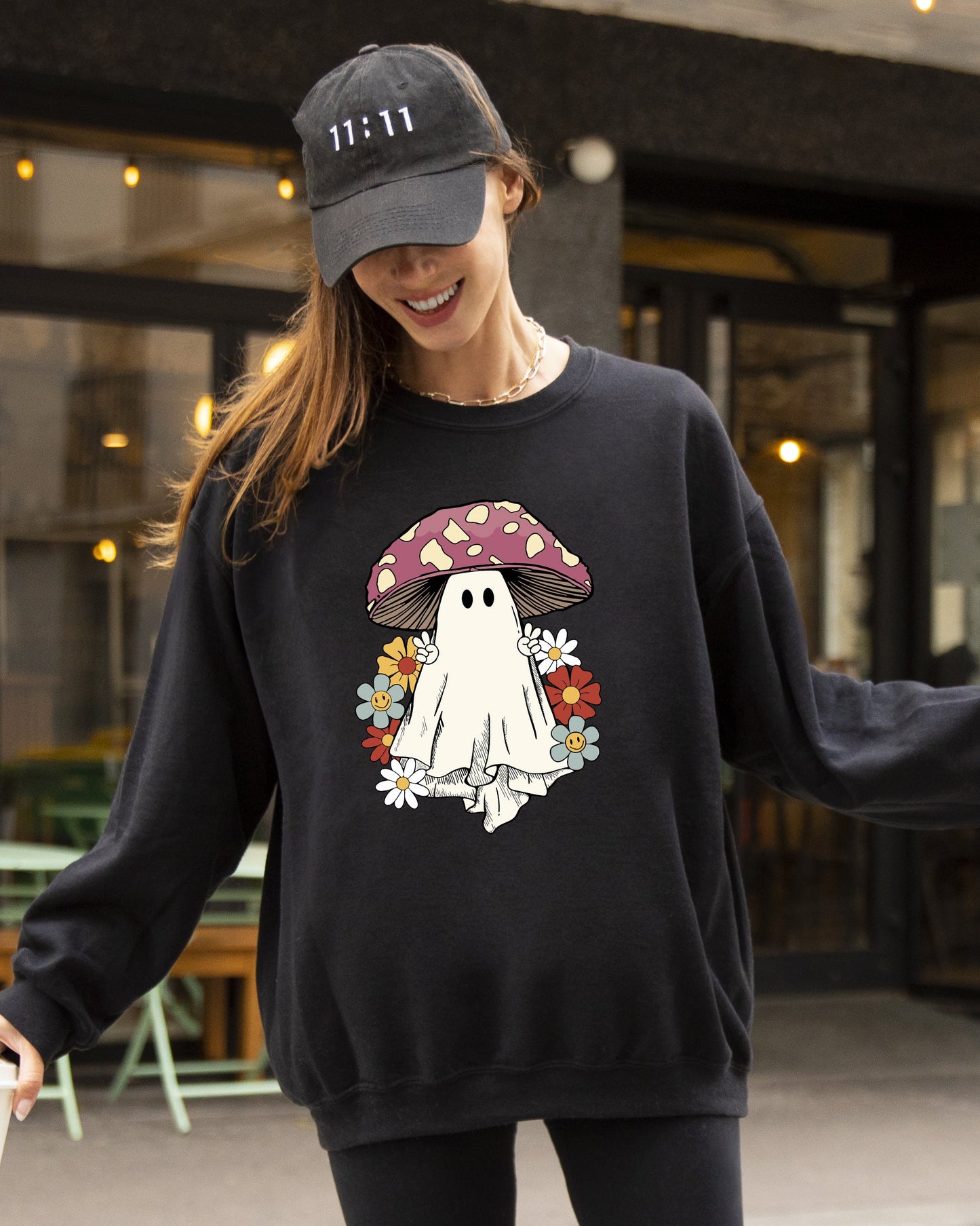 Mushroom Ghost, Skeleton, Spooky, Funny, Witch, Aesthetic, Meme, Halloween, Costume Sweatshirt