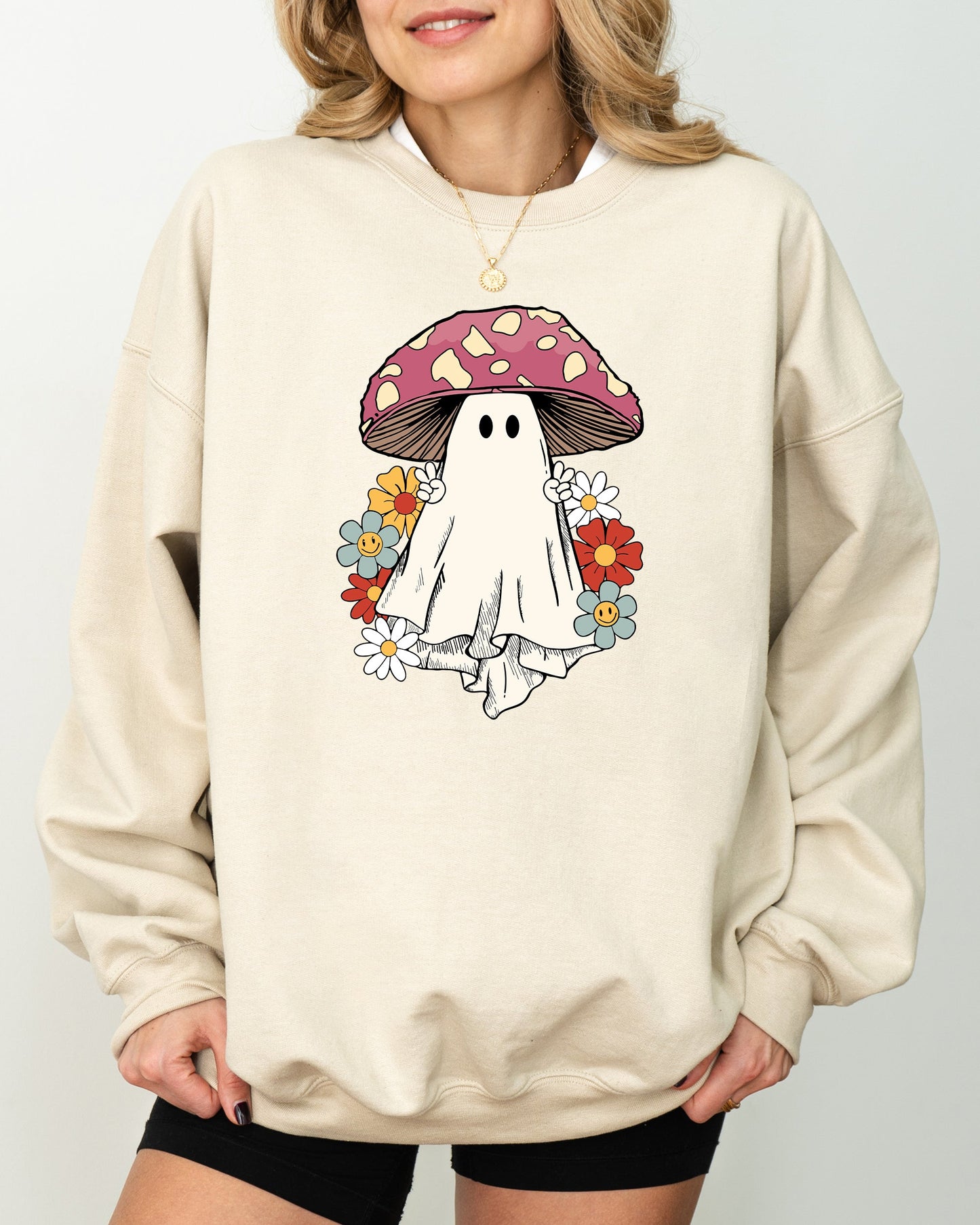 Mushroom Ghost, Skeleton, Spooky, Funny, Witch, Aesthetic, Meme, Halloween, Costume Sweatshirt