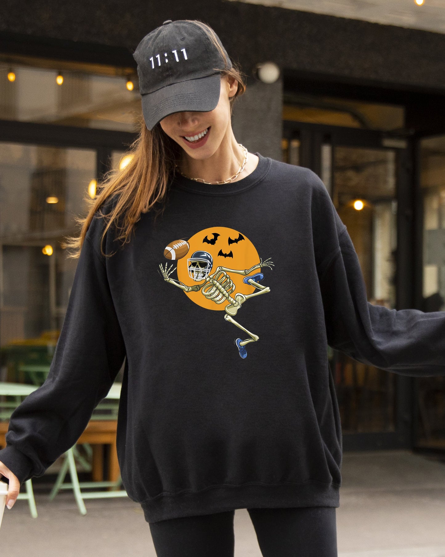 American Football, Skeleton, Spooky, Funny, Witch, Aesthetic, Meme, Halloween, Costume Sweatshirt