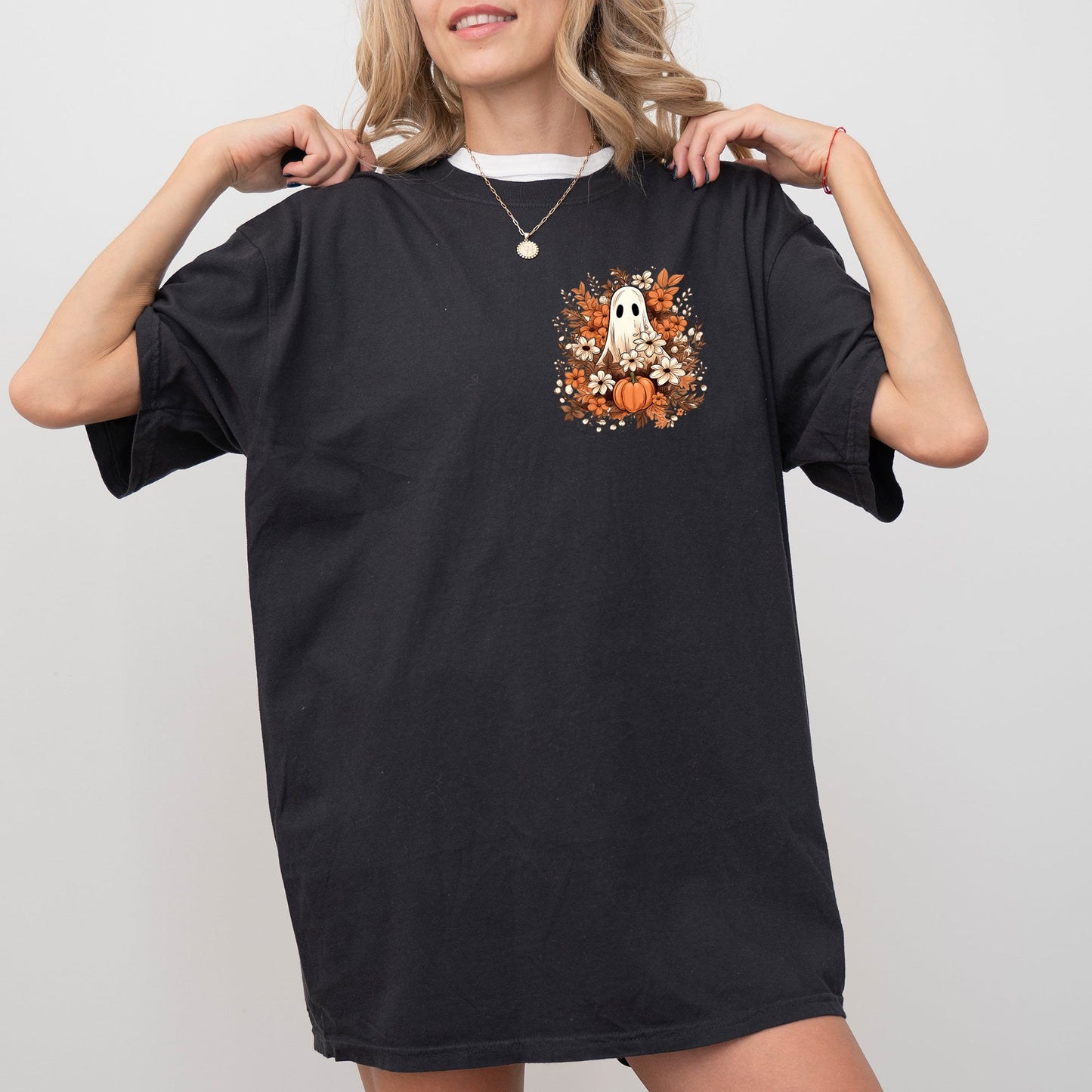 Floral Ghost Pocket Skeleton Halloween Costume Tshirt Comfort Colors T-Shirt