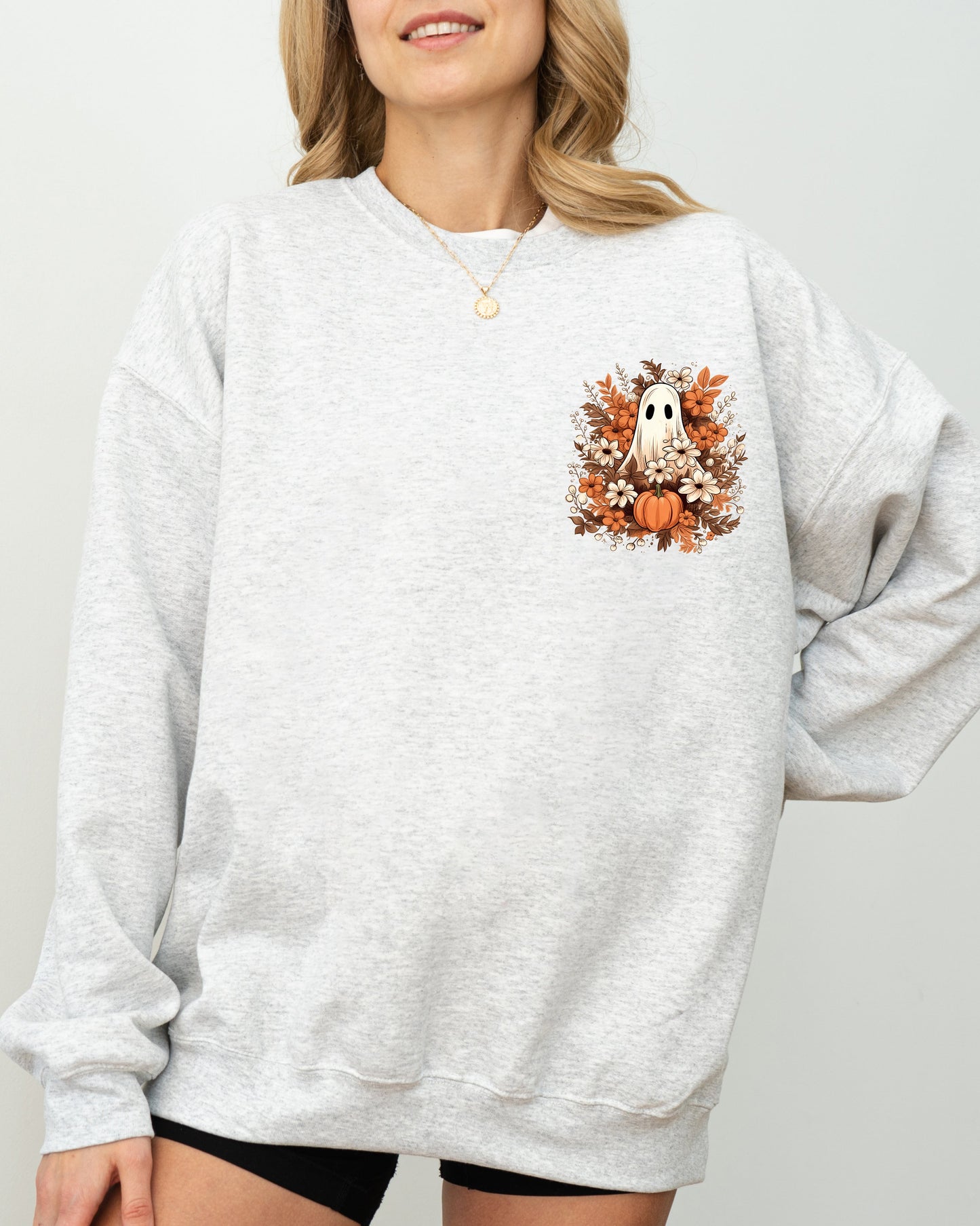 Floral Ghost Pocket Skeleton Halloween Costume Sweatshirt