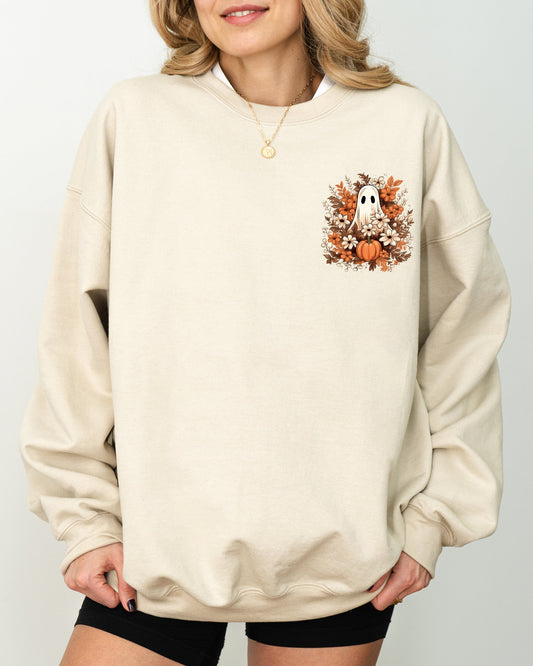 Floral Ghost Pocket Skeleton Halloween Costume Sweatshirt