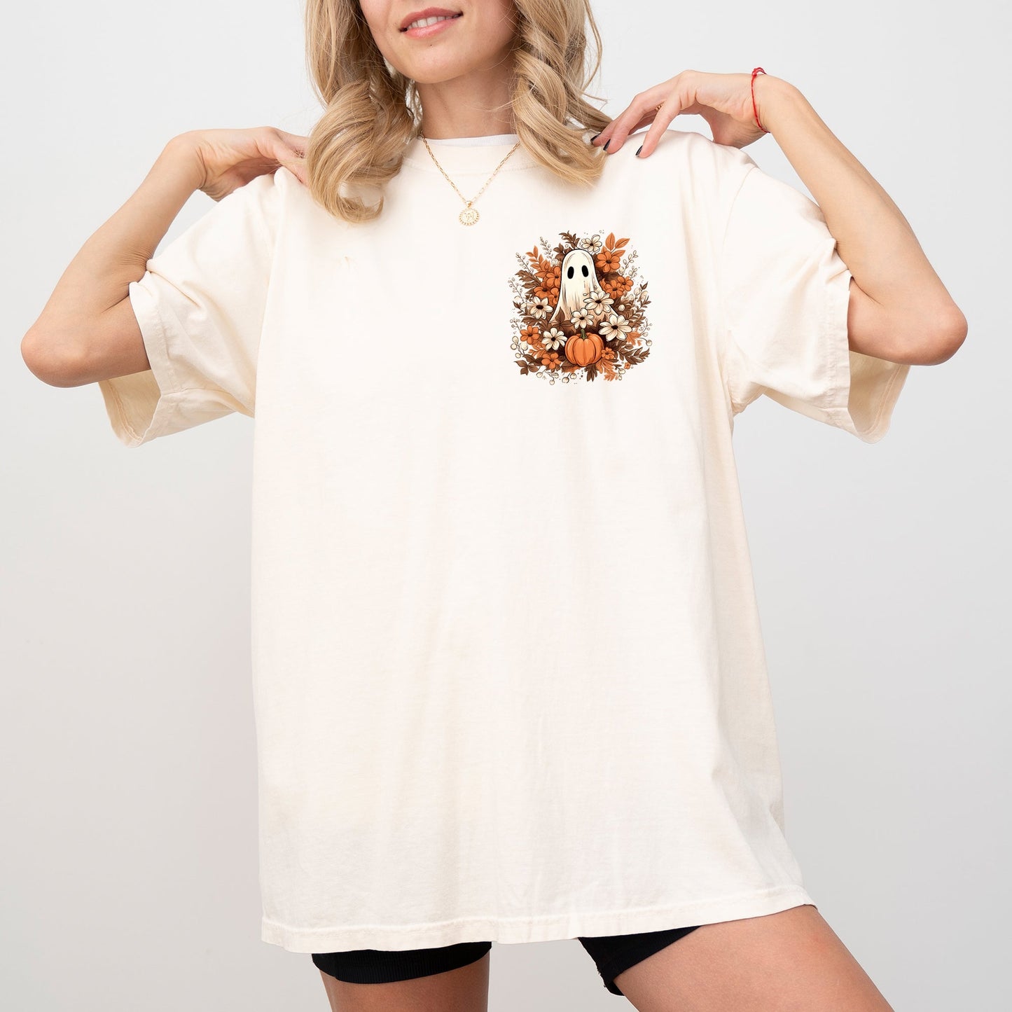 Floral Ghost Pocket Skeleton Halloween Costume Tshirt Comfort Colors T-Shirt