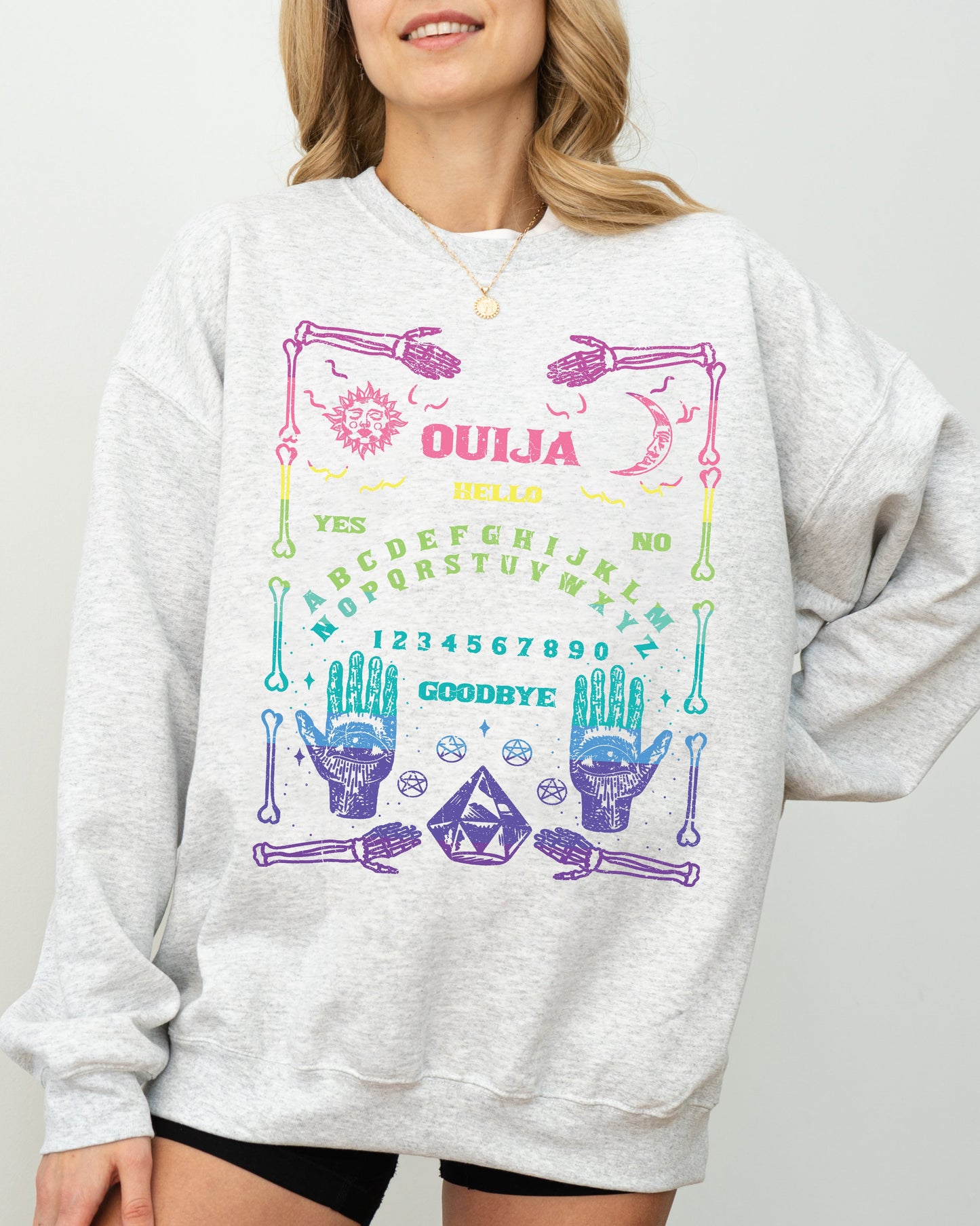Spirit Board, Ouija, Skeleton, Spooky, Funny, Witch, Aesthetic, Meme, Halloween, Costume Sweatshirt