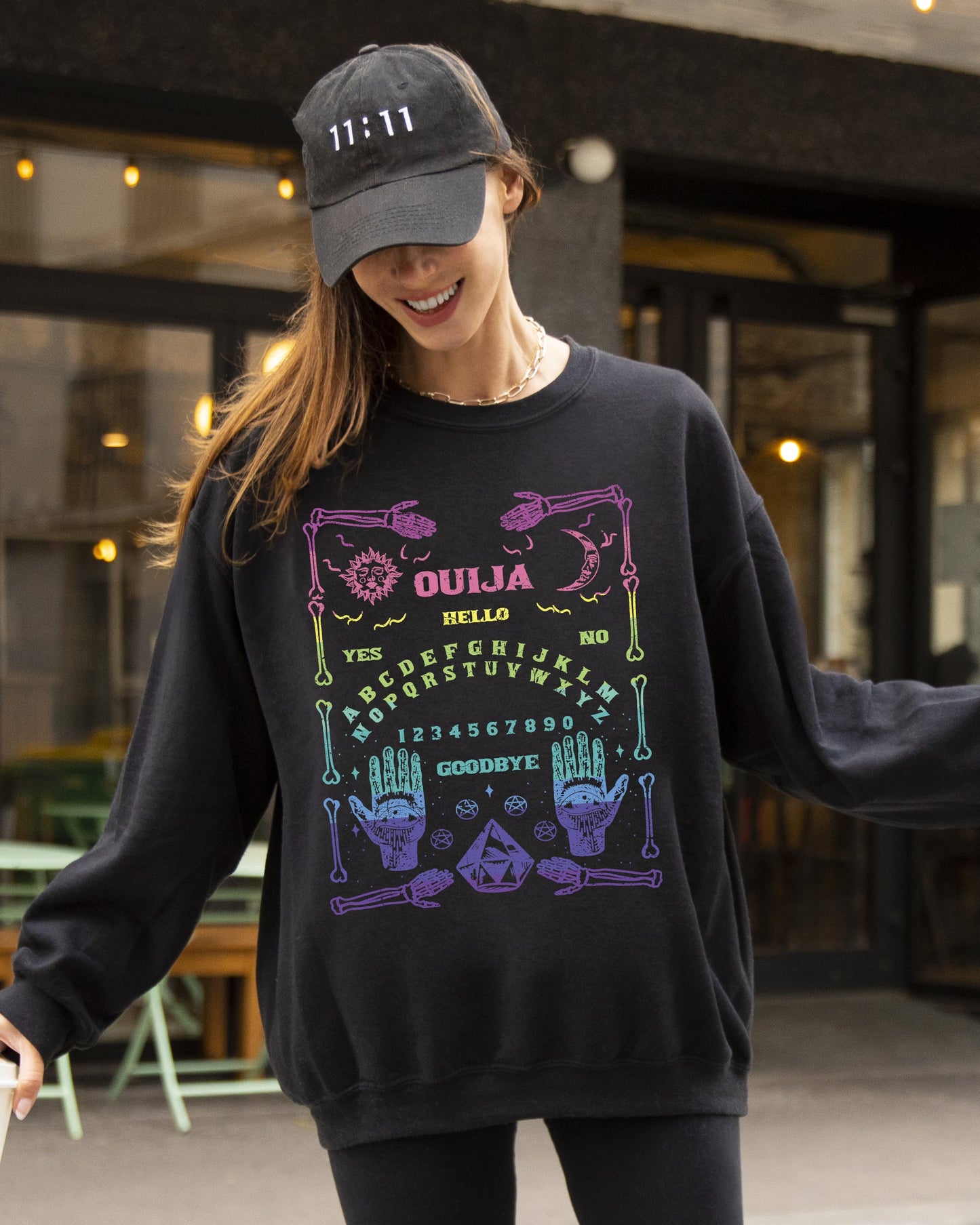 Spirit Board, Ouija, Skeleton, Spooky, Funny, Witch, Aesthetic, Meme, Halloween, Costume Sweatshirt