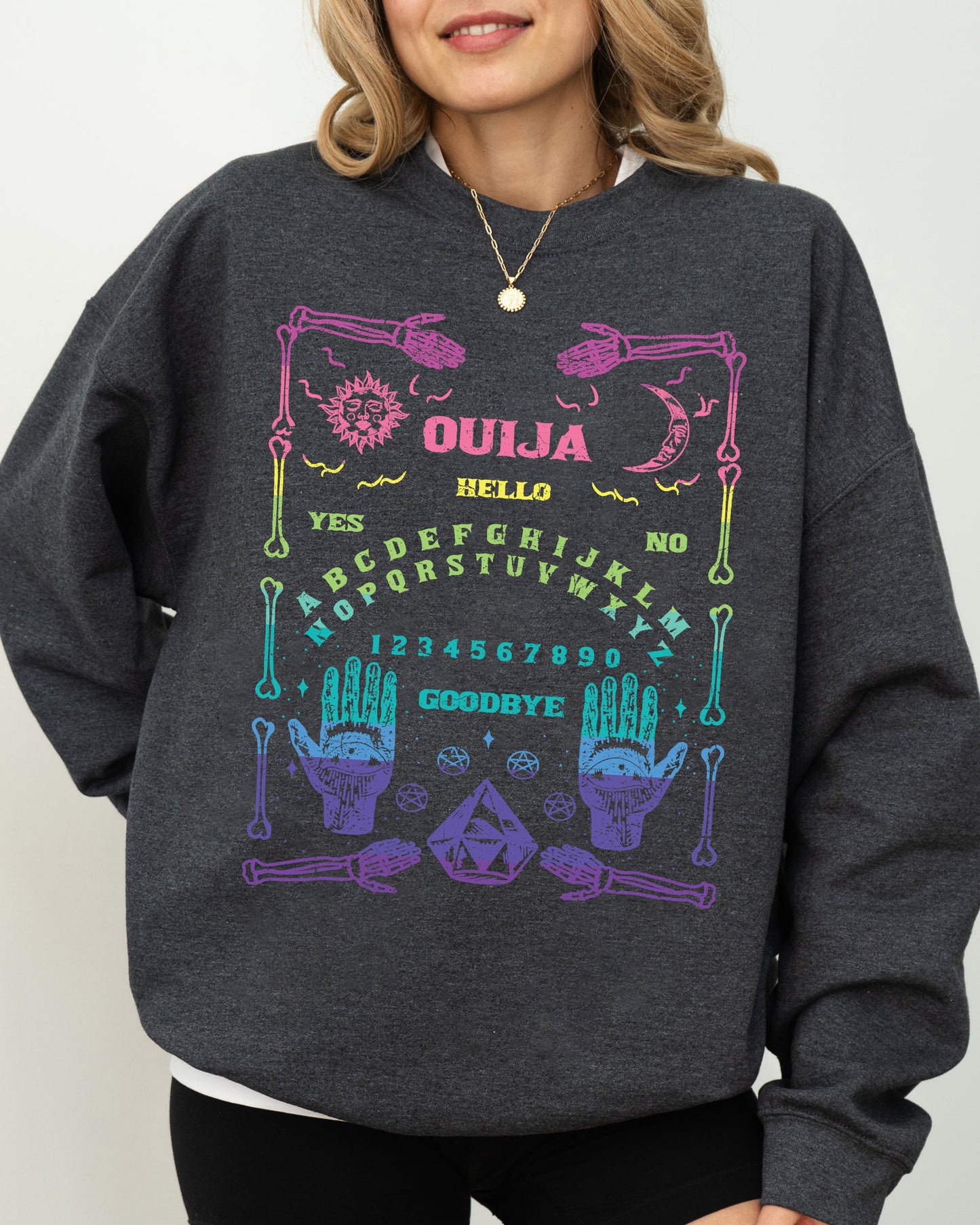Spirit Board, Ouija, Skeleton, Spooky, Funny, Witch, Aesthetic, Meme, Halloween, Costume Sweatshirt