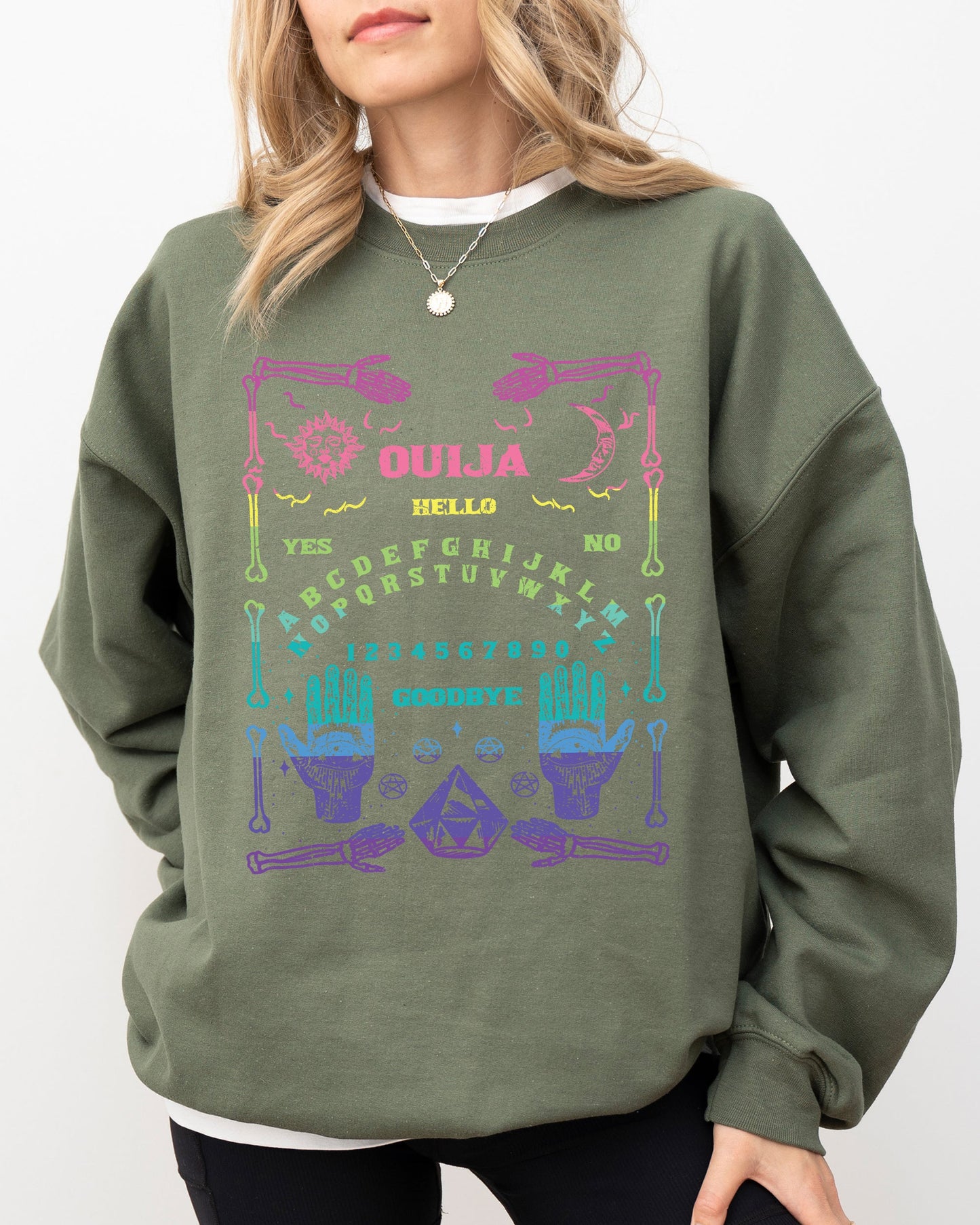 Spirit Board, Ouija, Skeleton, Spooky, Funny, Witch, Aesthetic, Meme, Halloween, Costume Sweatshirt