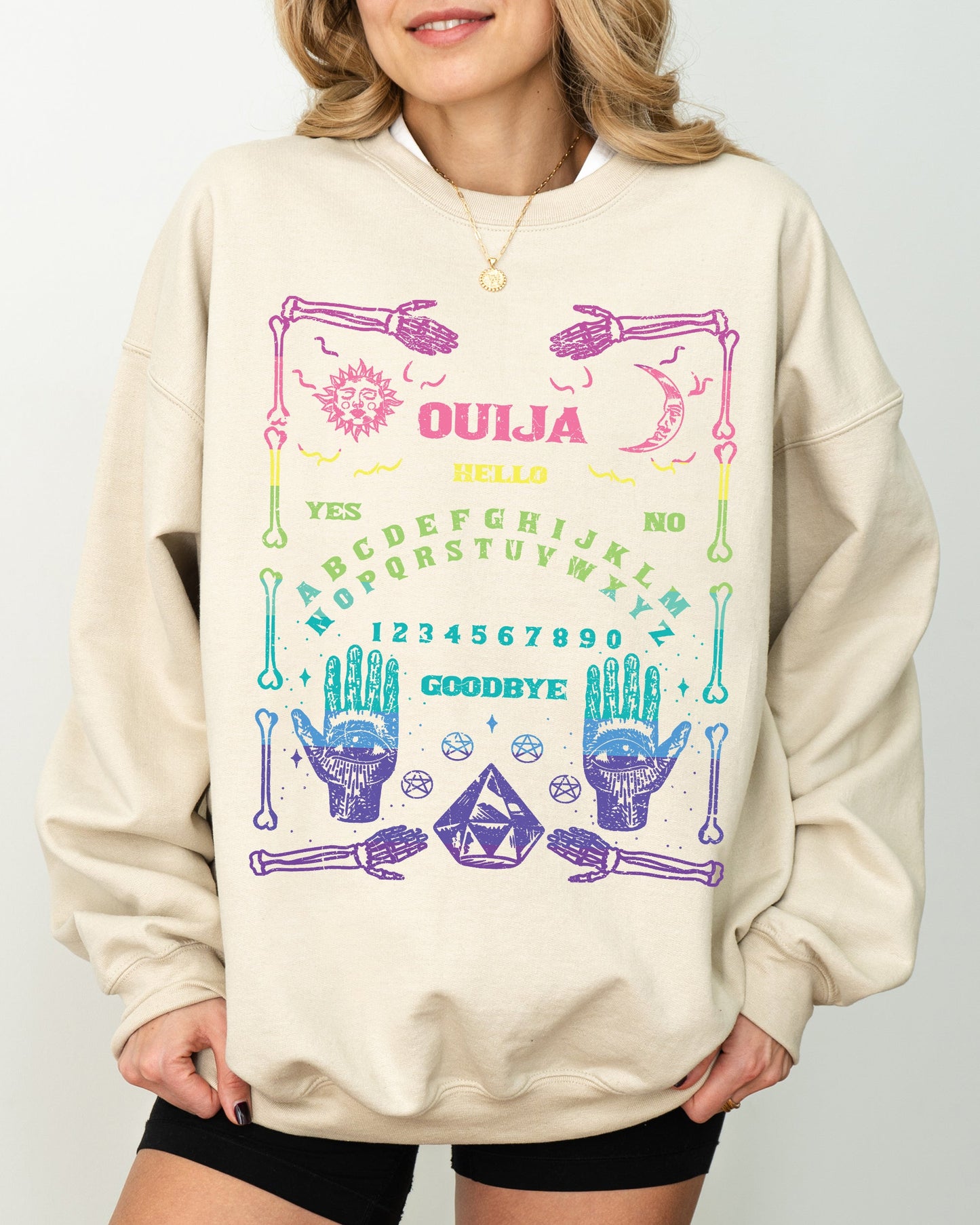 Spirit Board, Ouija, Skeleton, Spooky, Funny, Witch, Aesthetic, Meme, Halloween, Costume Sweatshirt