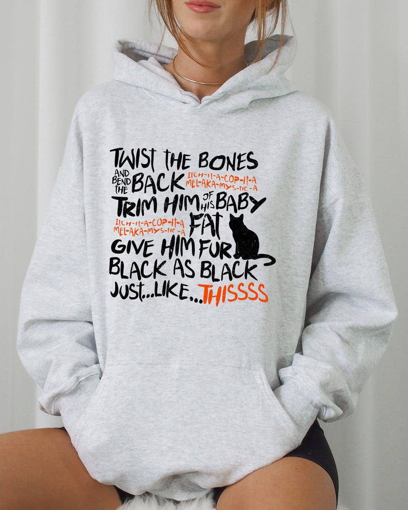 Twist The Bones Cat Skeleton Spooky Halloween Costume Hoodie Hooded Sweatshirt