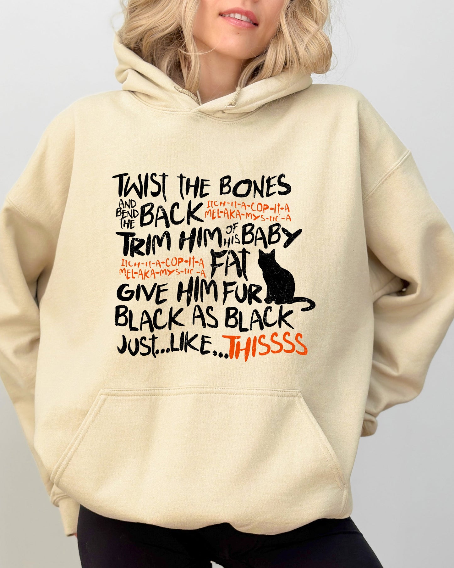 Twist The Bones, Cat, Skeleton, Spooky, Ghost, Funny, Witch, Aesthetic, Meme, Halloween, Costume, Hoodie, Hooded Sweatshirt