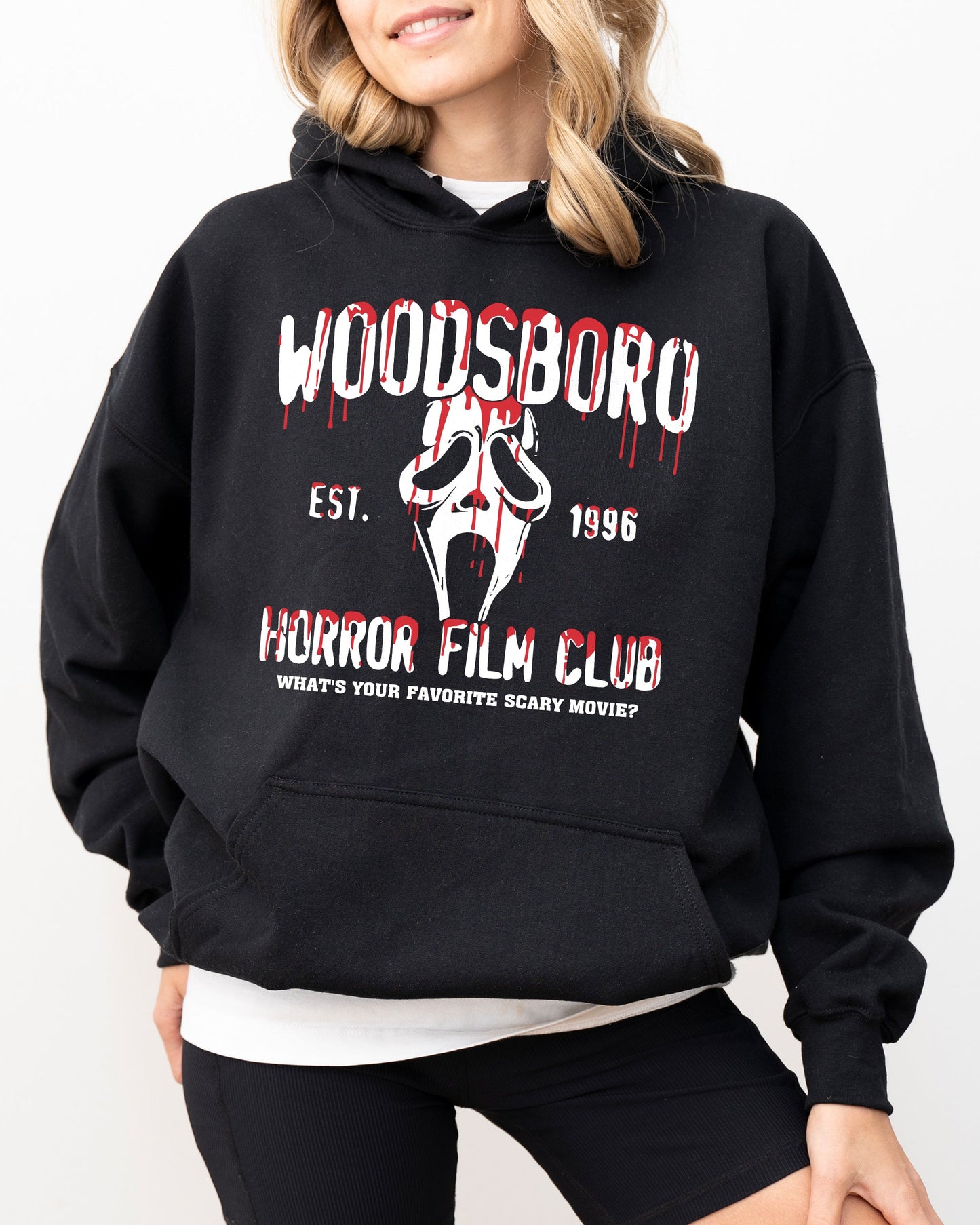 Woodsboro, Horror Film, Skeleton, Spooky, Ghost, Funny, Witch, Aesthetic, Meme, Halloween, Costume, Hoodie, Hooded Sweatshirt