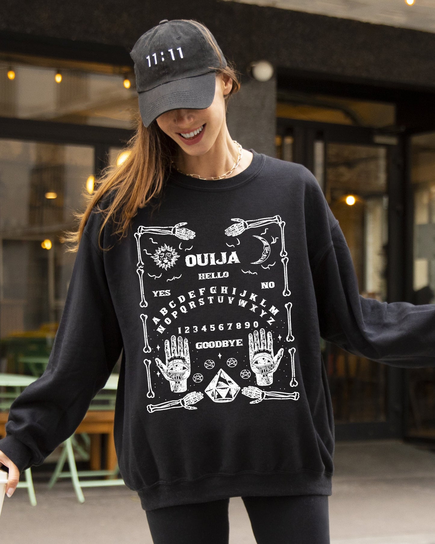 Spirit Board, Skeleton, Spooky, Ghost, Funny, Witch, Aesthetic, Meme, Halloween, Costume Sweatshirt