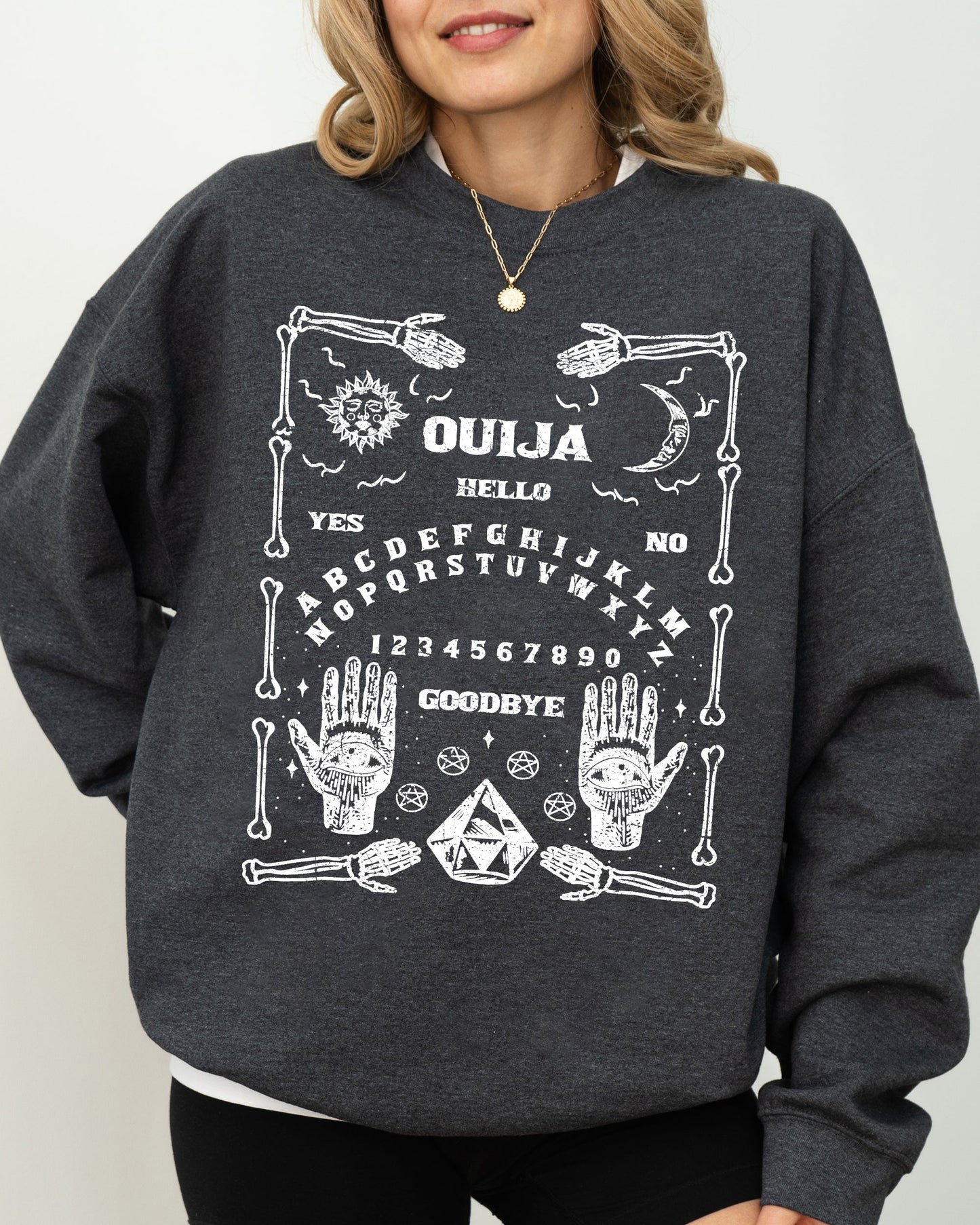 Spirit Board, Skeleton, Spooky, Ghost, Funny, Witch, Aesthetic, Meme, Halloween, Costume Sweatshirt
