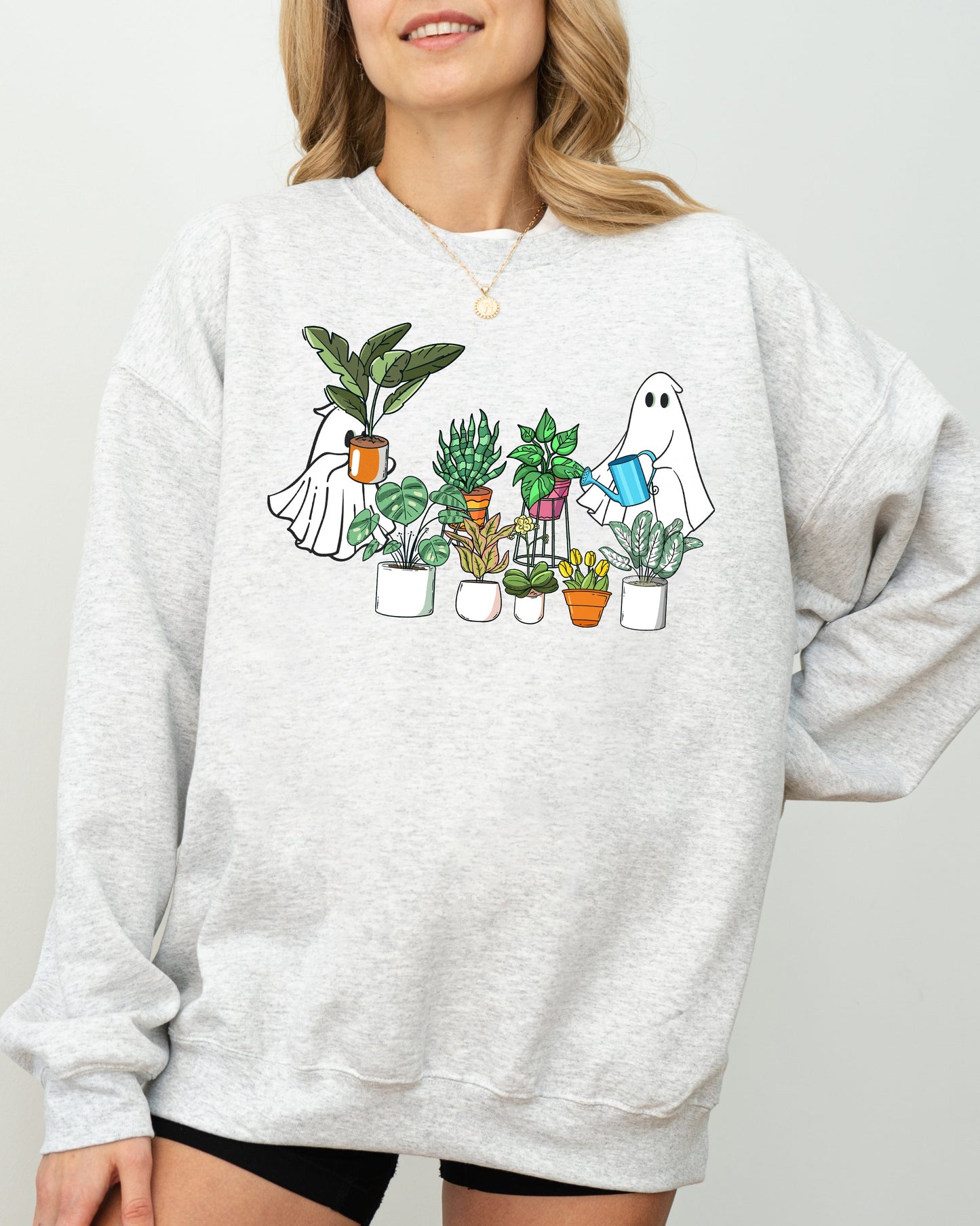 Plant Lover, Ghost, Skeleton, Spooky, Funny, Witch, Aesthetic, Meme, Halloween, Costume Sweatshirt