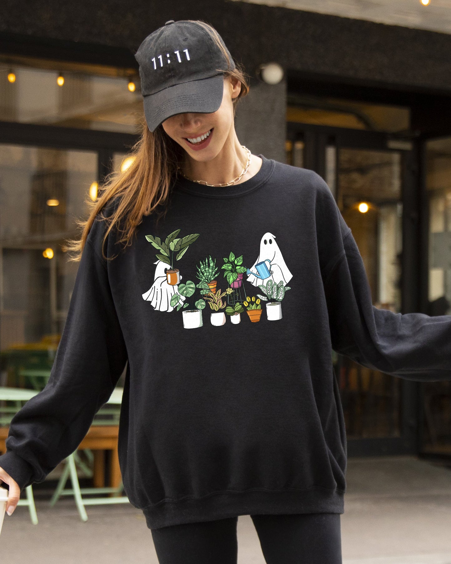 Plant Lover, Ghost, Skeleton, Spooky, Funny, Witch, Aesthetic, Meme, Halloween, Costume Sweatshirt