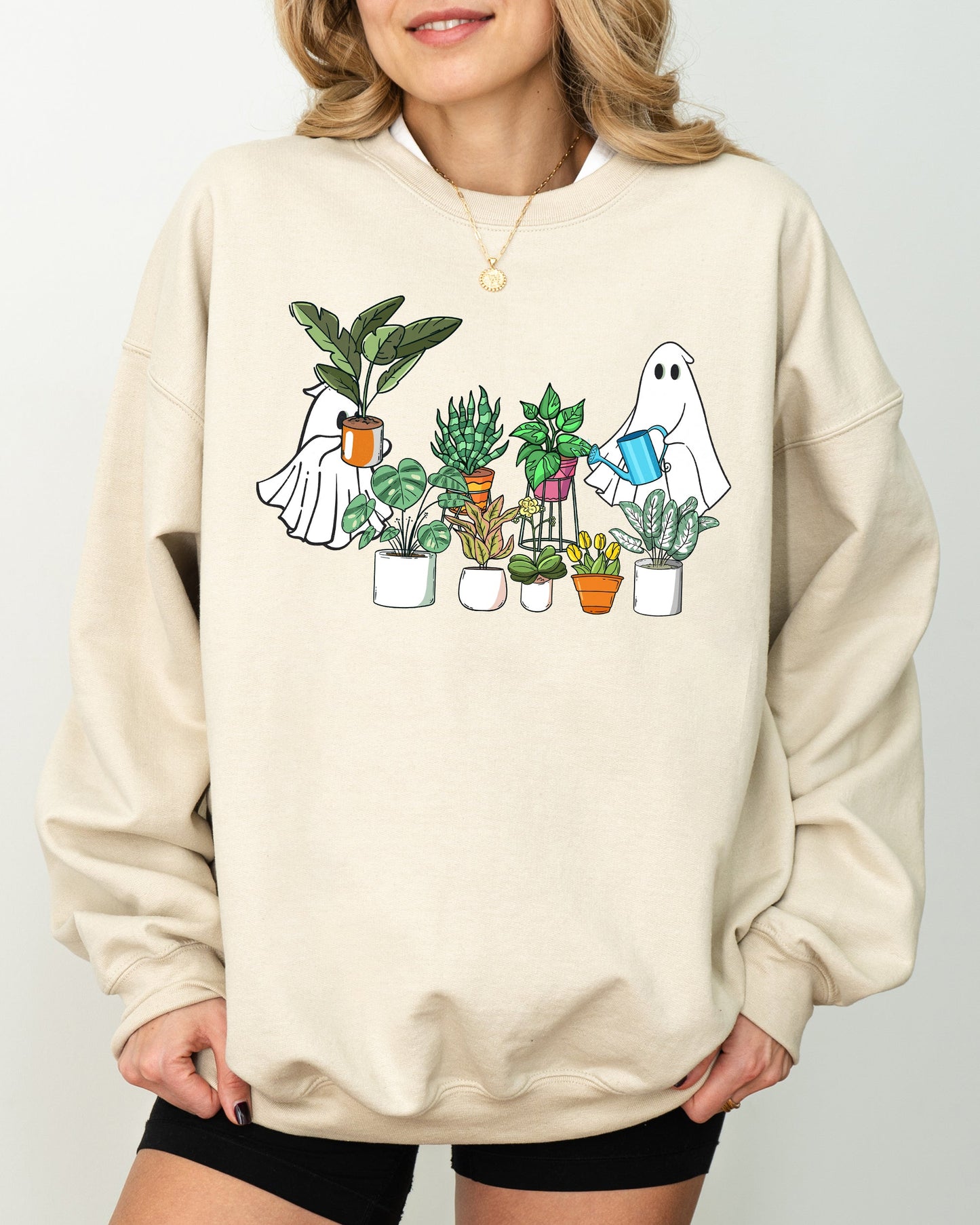 Plant Lover, Ghost, Skeleton, Spooky, Funny, Witch, Aesthetic, Meme, Halloween, Costume Sweatshirt