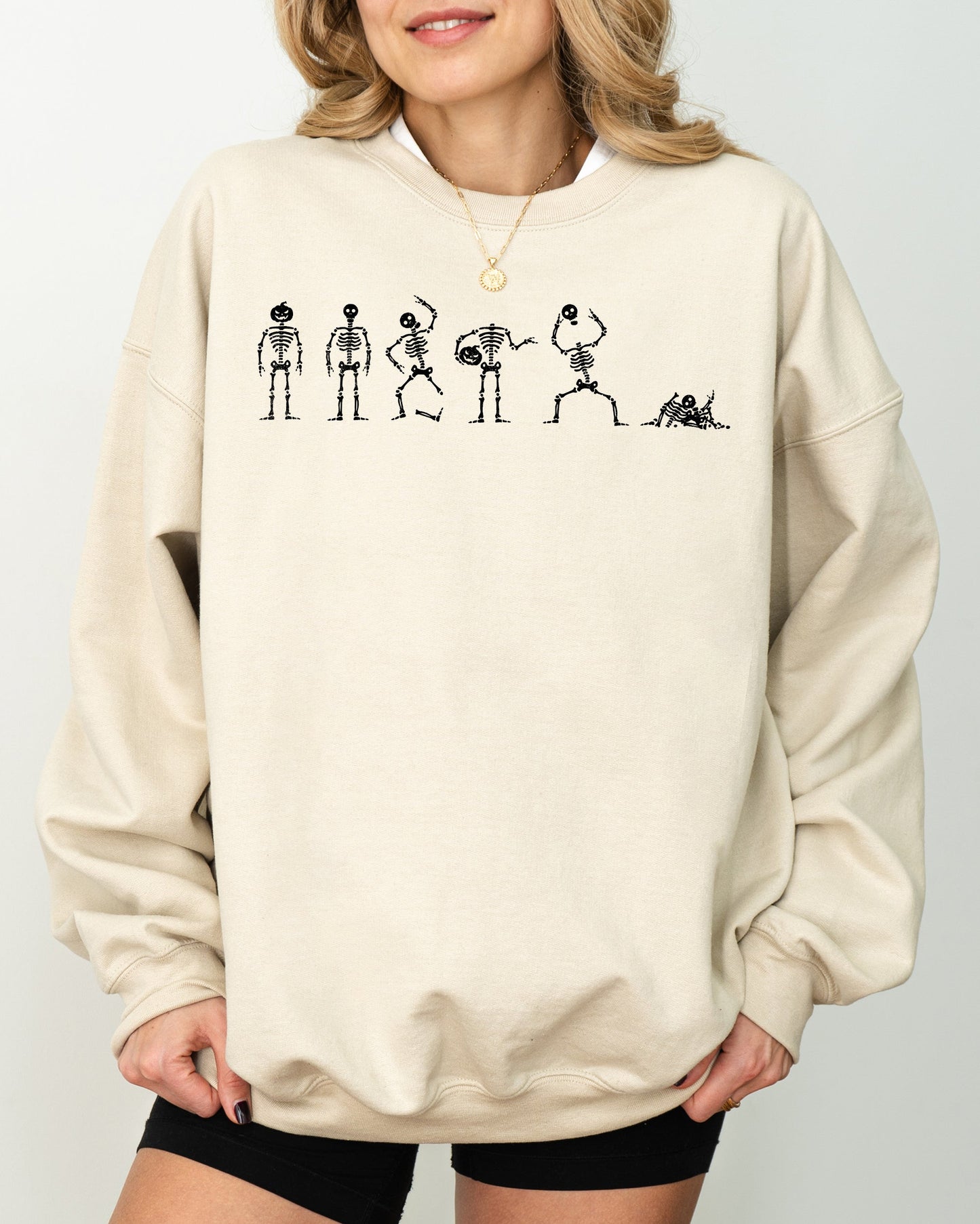 Dancing Skeletons Funny Halloween Costume Sweatshirt Cotton Polyester Blend