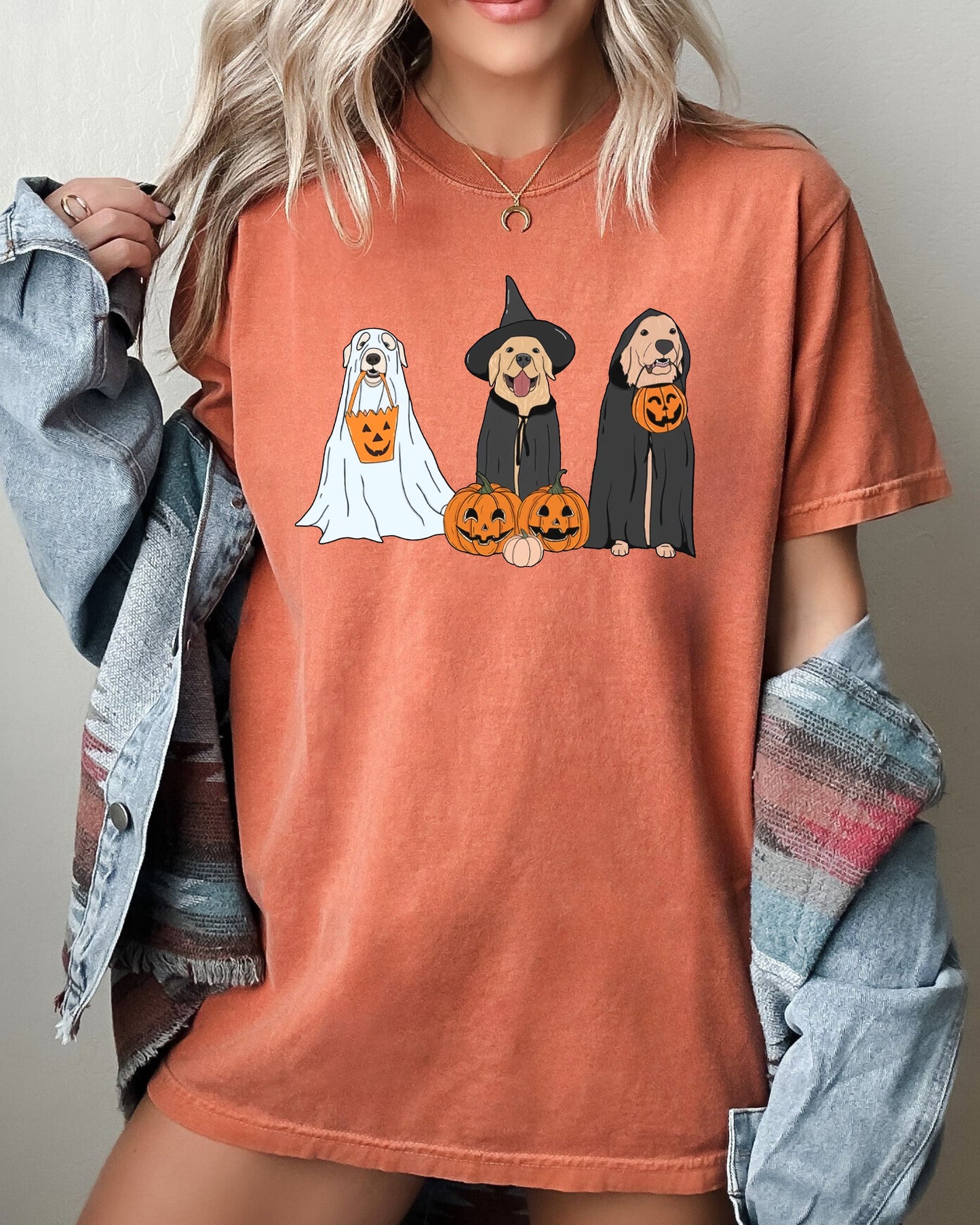 Dog Ghosts Pumpkin Halloween Costume Tshirt Comfort Colors T-Shirt