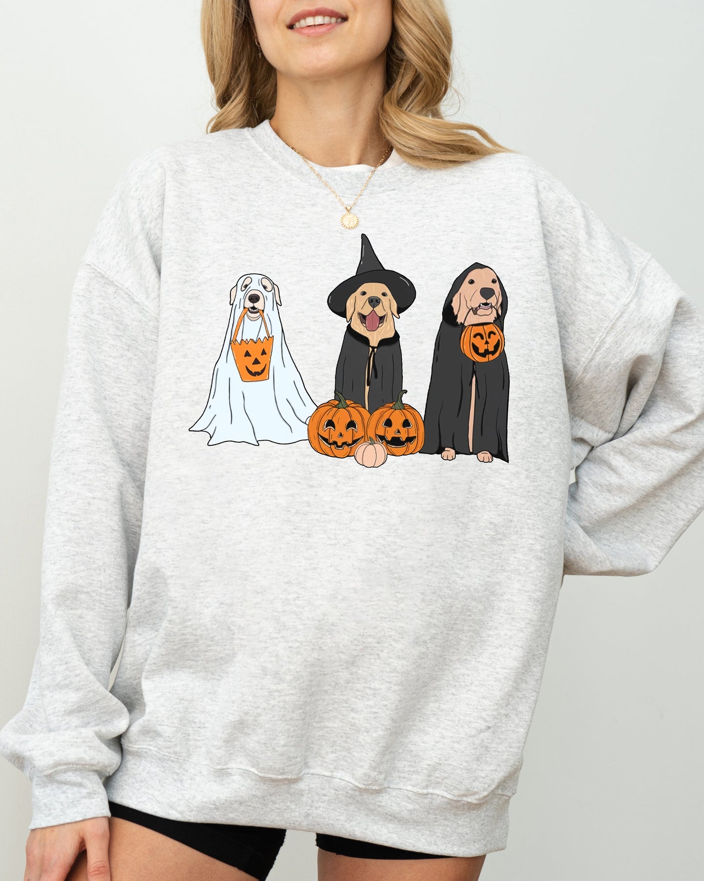 Halloween Costume Sweatshirt Dog Ghosts Skeleton Funny Pumpkin Spooky Witch