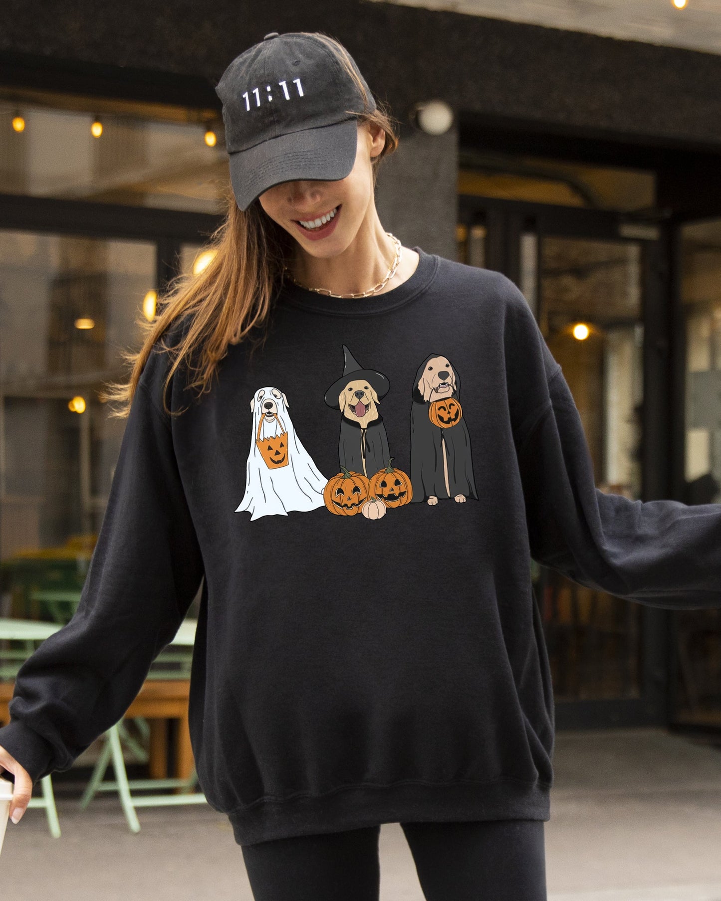Halloween Costume Sweatshirt Dog Ghosts Skeleton Funny Pumpkin Spooky Witch
