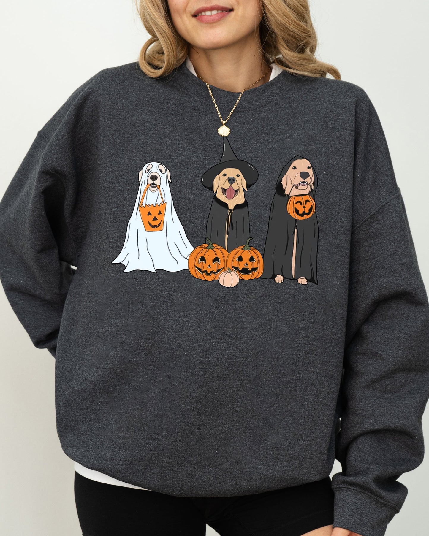 Halloween Costume Sweatshirt Dog Ghosts Skeleton Funny Pumpkin Spooky Witch