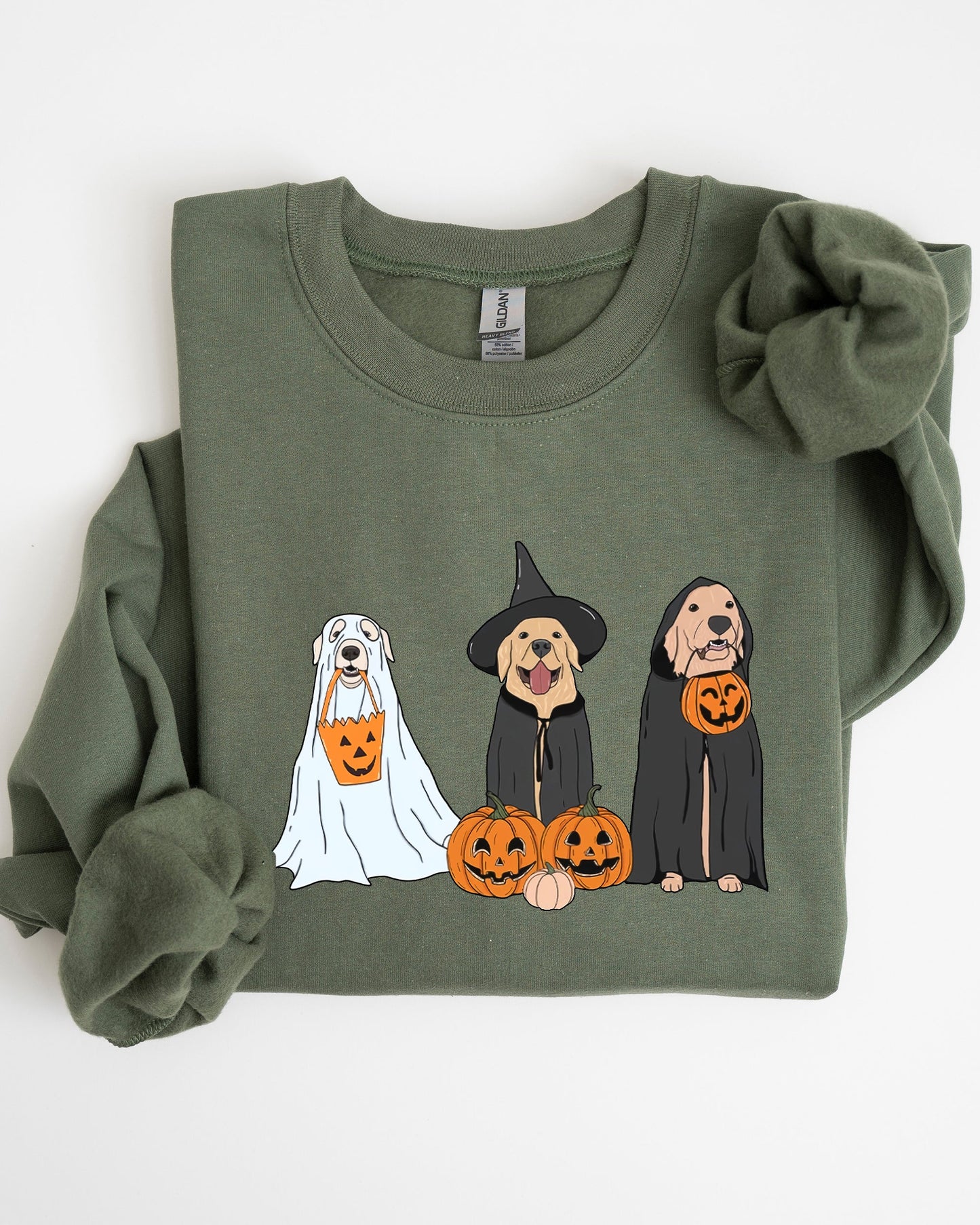Halloween Costume Sweatshirt Dog Ghosts Skeleton Funny Pumpkin Spooky Witch