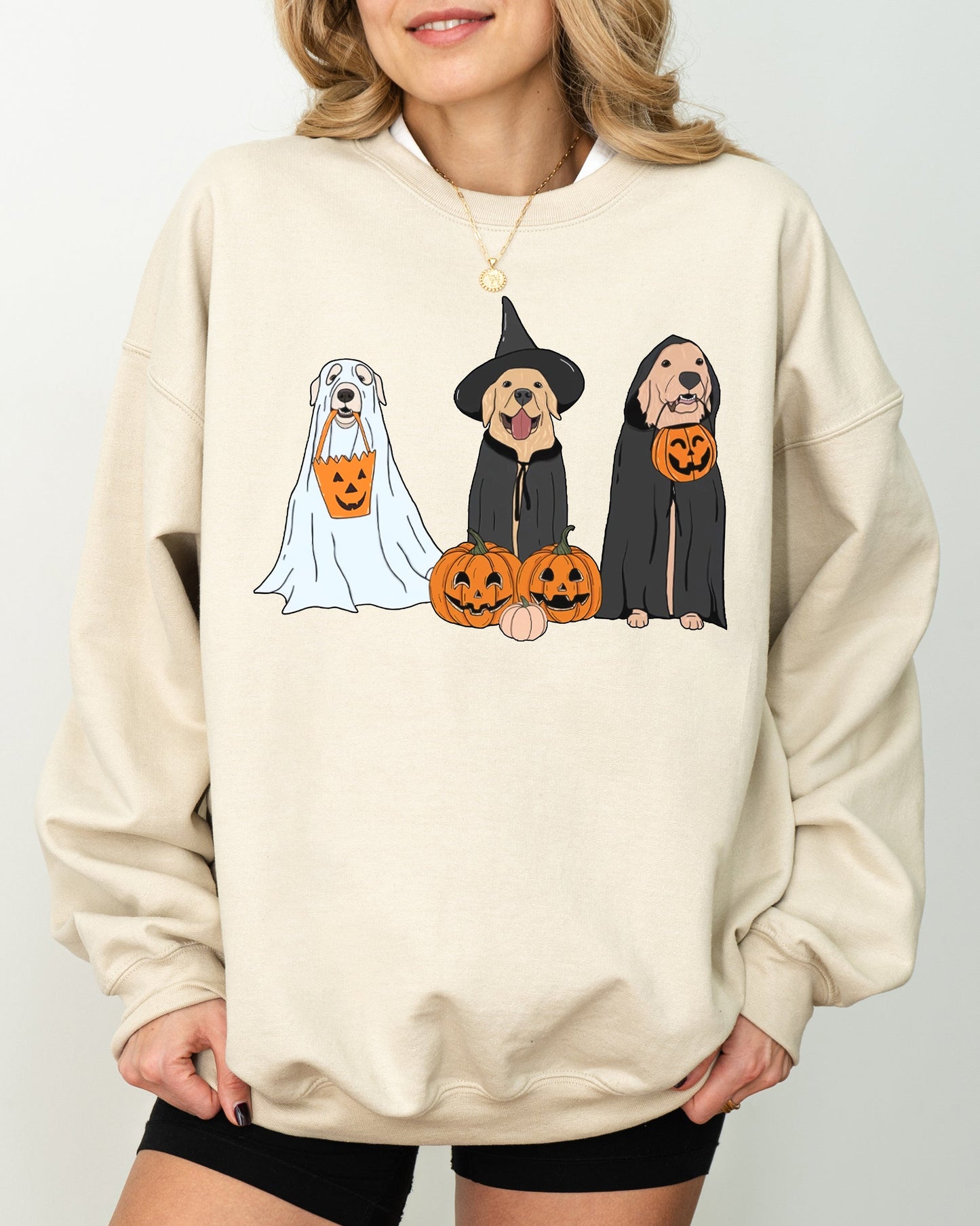 Halloween Costume Sweatshirt Dog Ghosts Skeleton Funny Pumpkin Spooky Witch