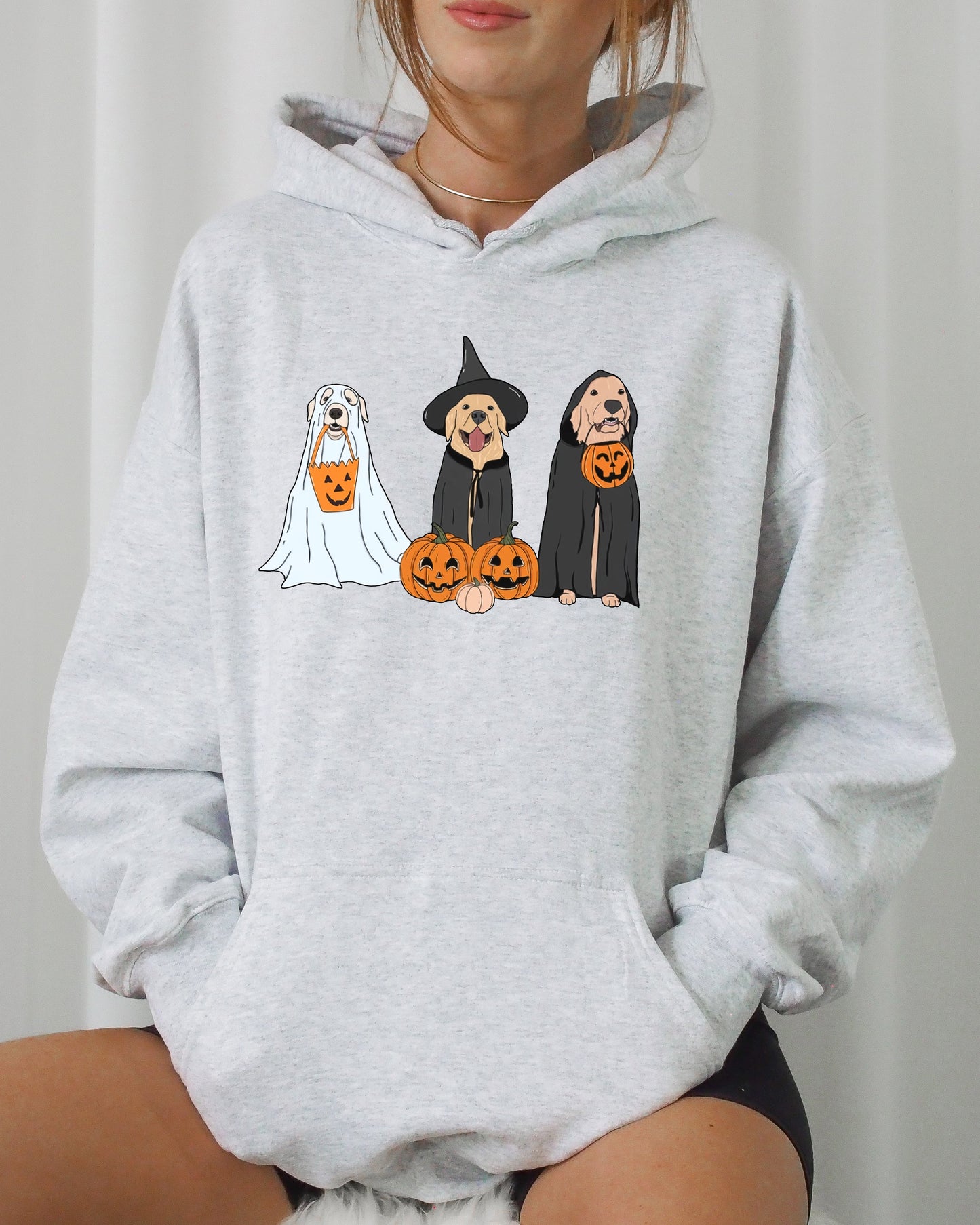 Dog Ghosts Funny Pumpkin Spooky Halloween Costume Hoodie Hooded Sweatshirt