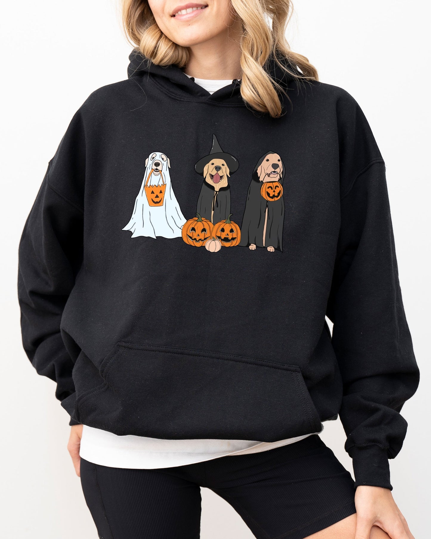 Dog Ghosts Funny Pumpkin Spooky Halloween Costume Hoodie Hooded Sweatshirt