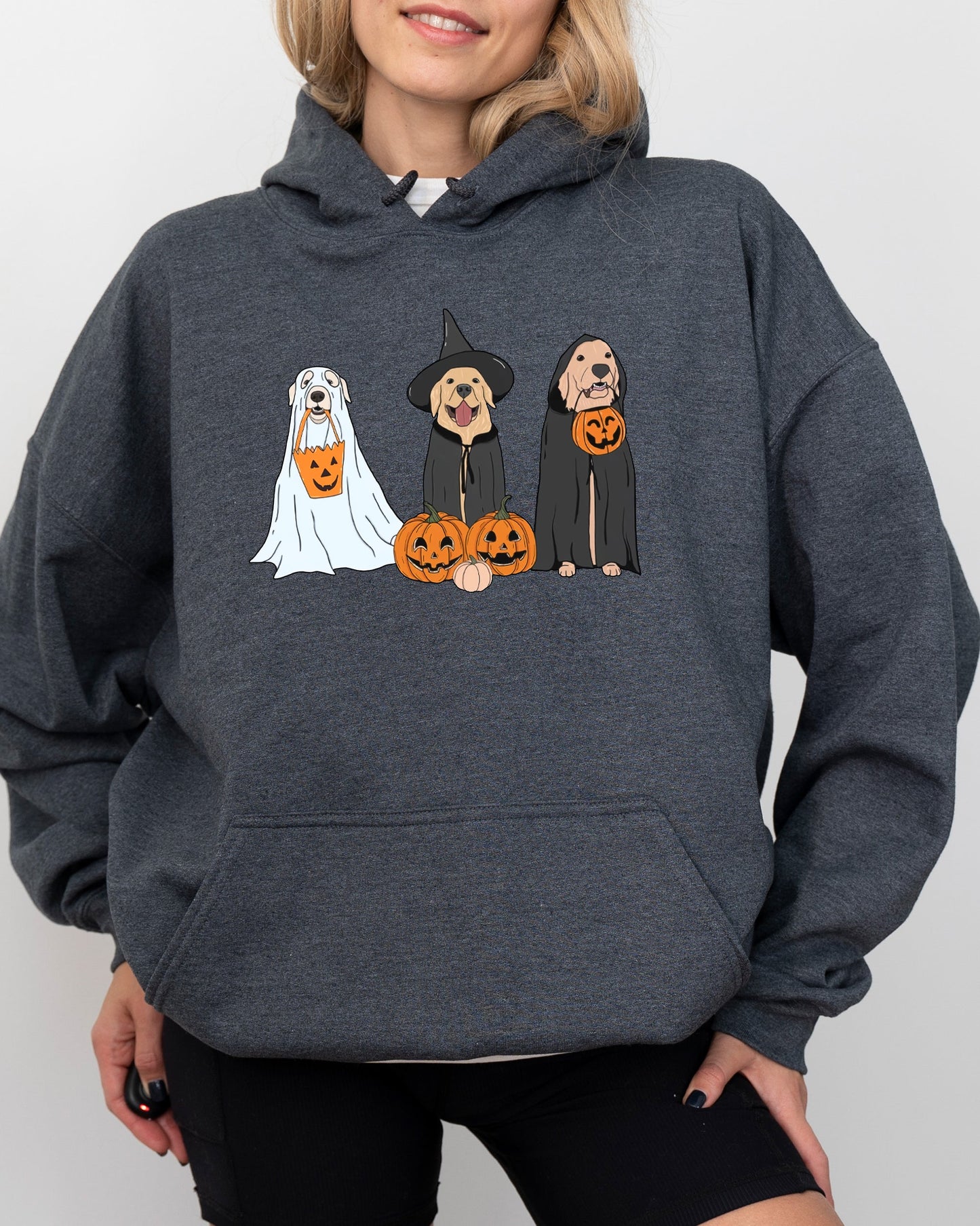Dog Ghosts Funny Pumpkin Spooky Halloween Costume Hoodie Hooded Sweatshirt