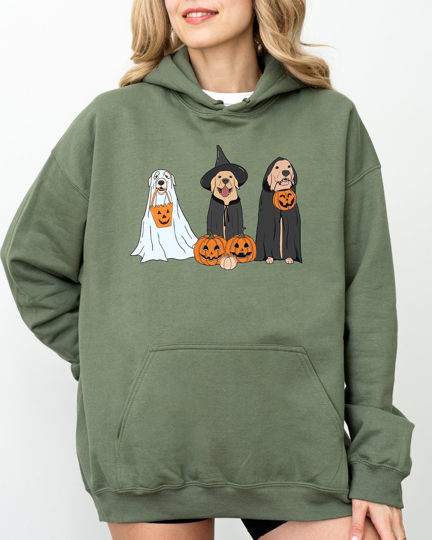 Dog Ghosts Funny Pumpkin Spooky Halloween Costume Hoodie Hooded Sweatshirt