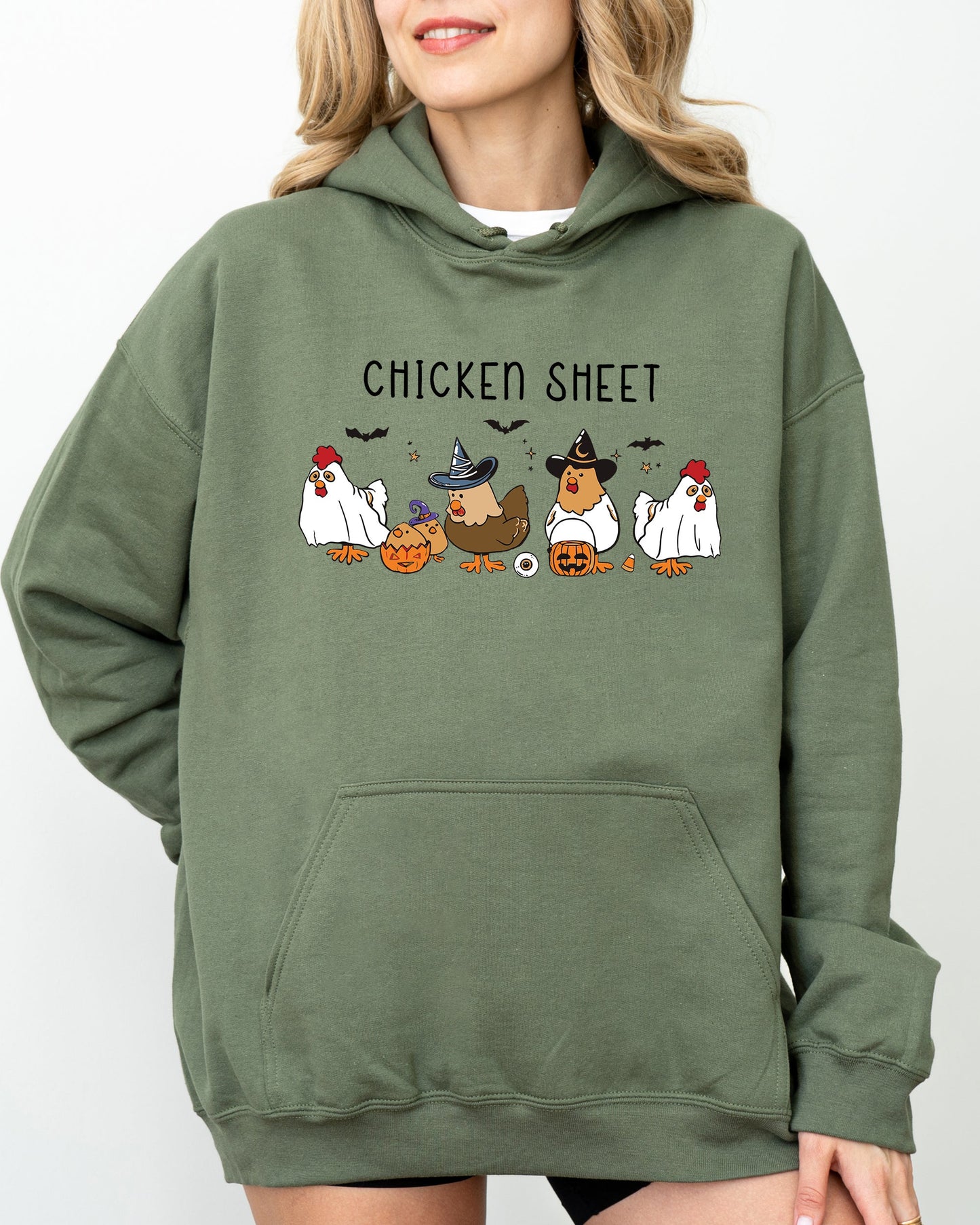 Halloween Chicken Sheet Funny Pumpkin Costume Hoodie Hooded Sweatshirt
