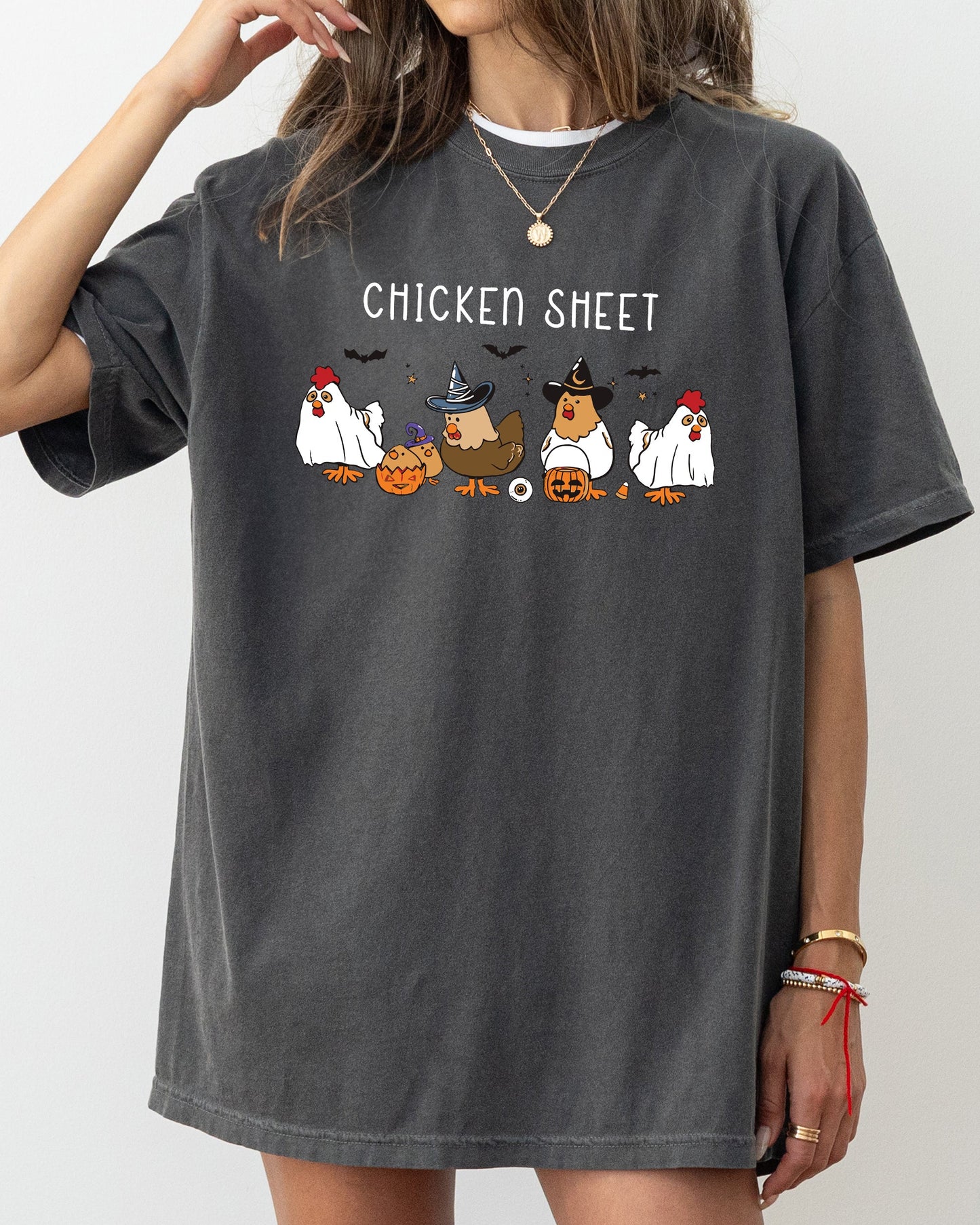 Chicken Sheet Ghost Skeleton Pumpkin Halloween Costume Tshirt Comfort Colors T-Shirt