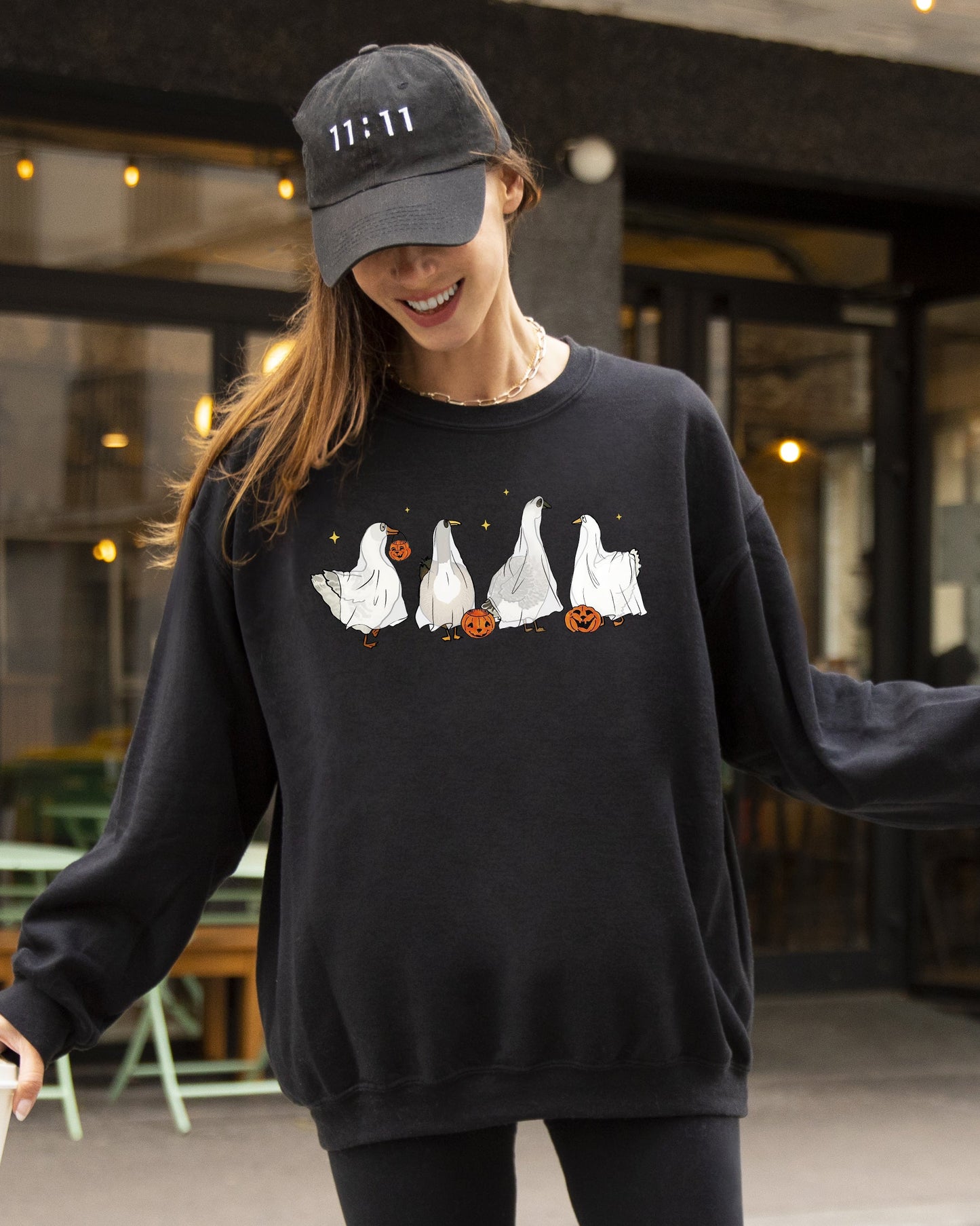 Ghost Geese Pumpkin Skeleton Halloween Costume Sweatshirt