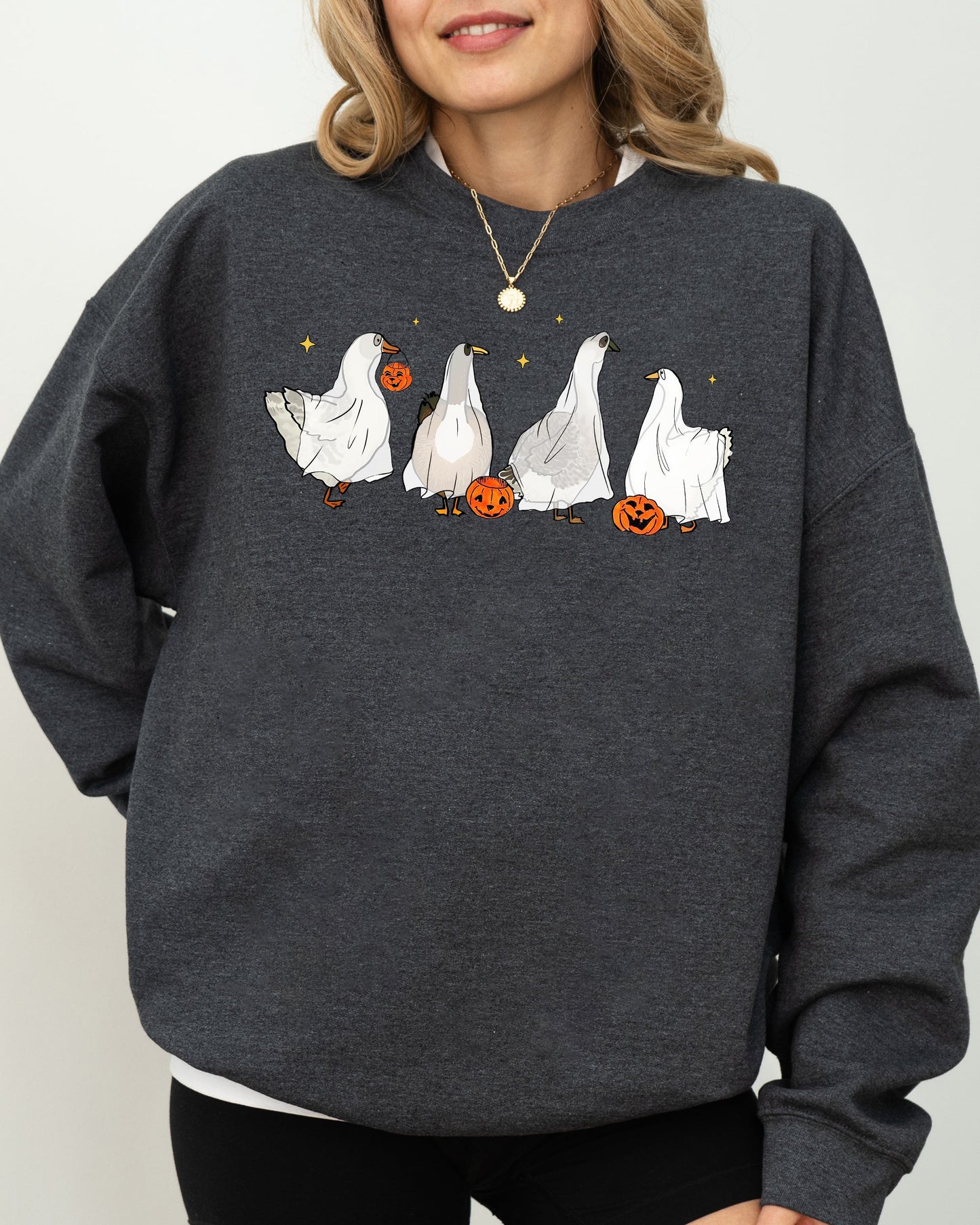 Ghost Geese Pumpkin Skeleton Halloween Costume Sweatshirt
