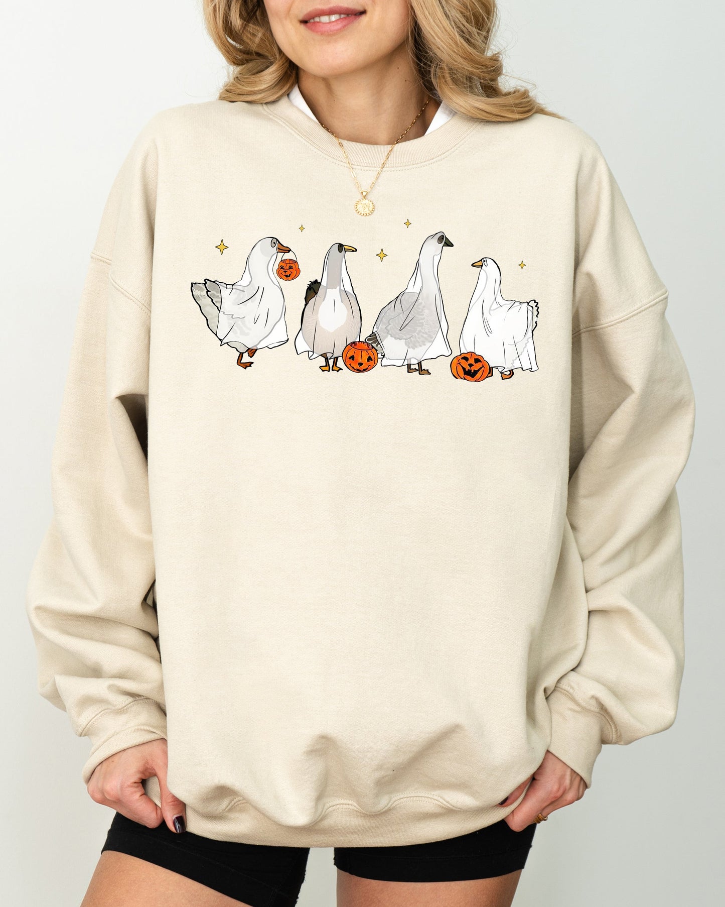 Ghost Geese Pumpkin Skeleton Halloween Costume Sweatshirt