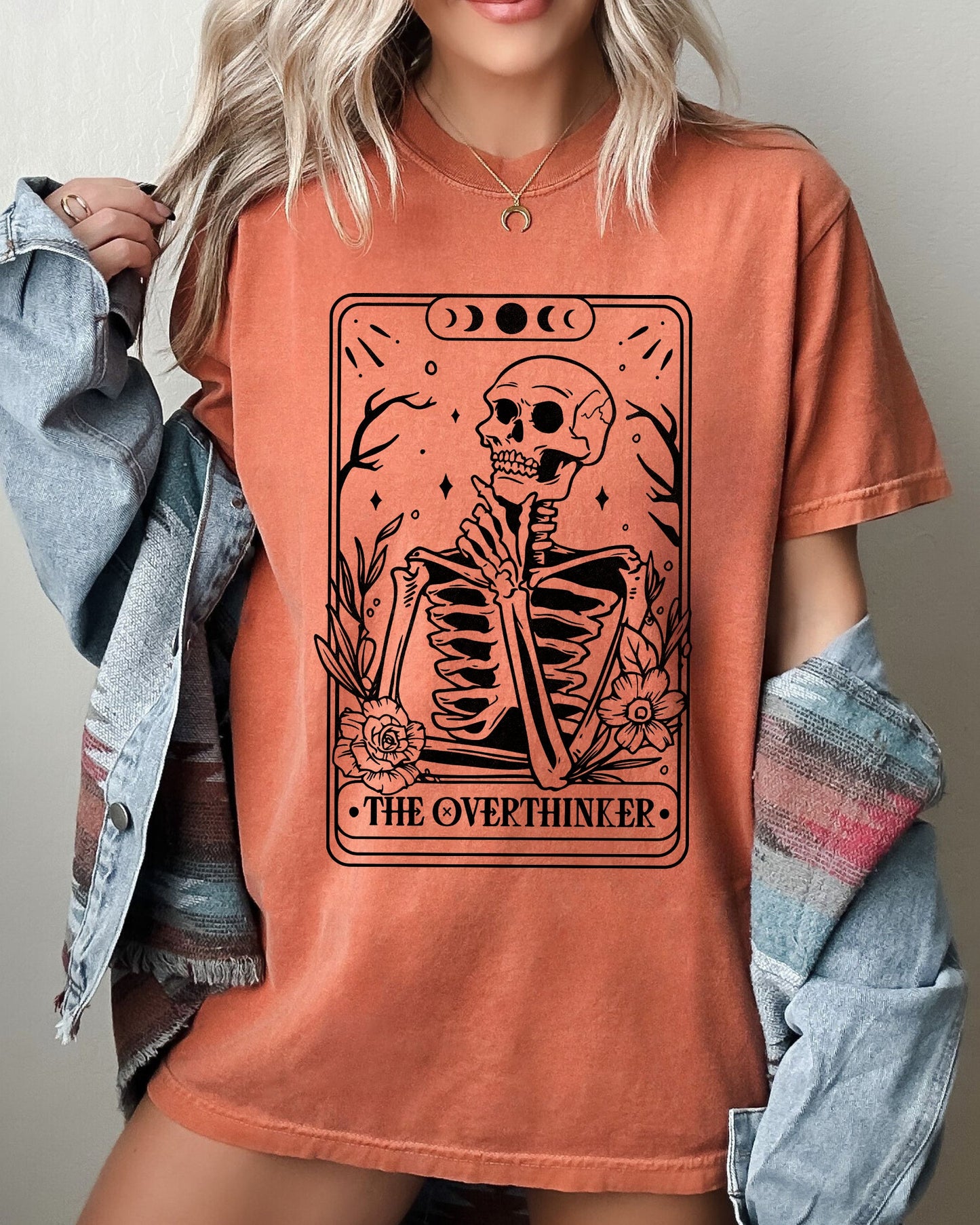 The Overthinker, Tarot, Skeleton, Funny, Pumpkin, Spooky, Witch, Aesthetic, Meme, Halloween, Costume, Tshirt Comfort Colors T-Shirt