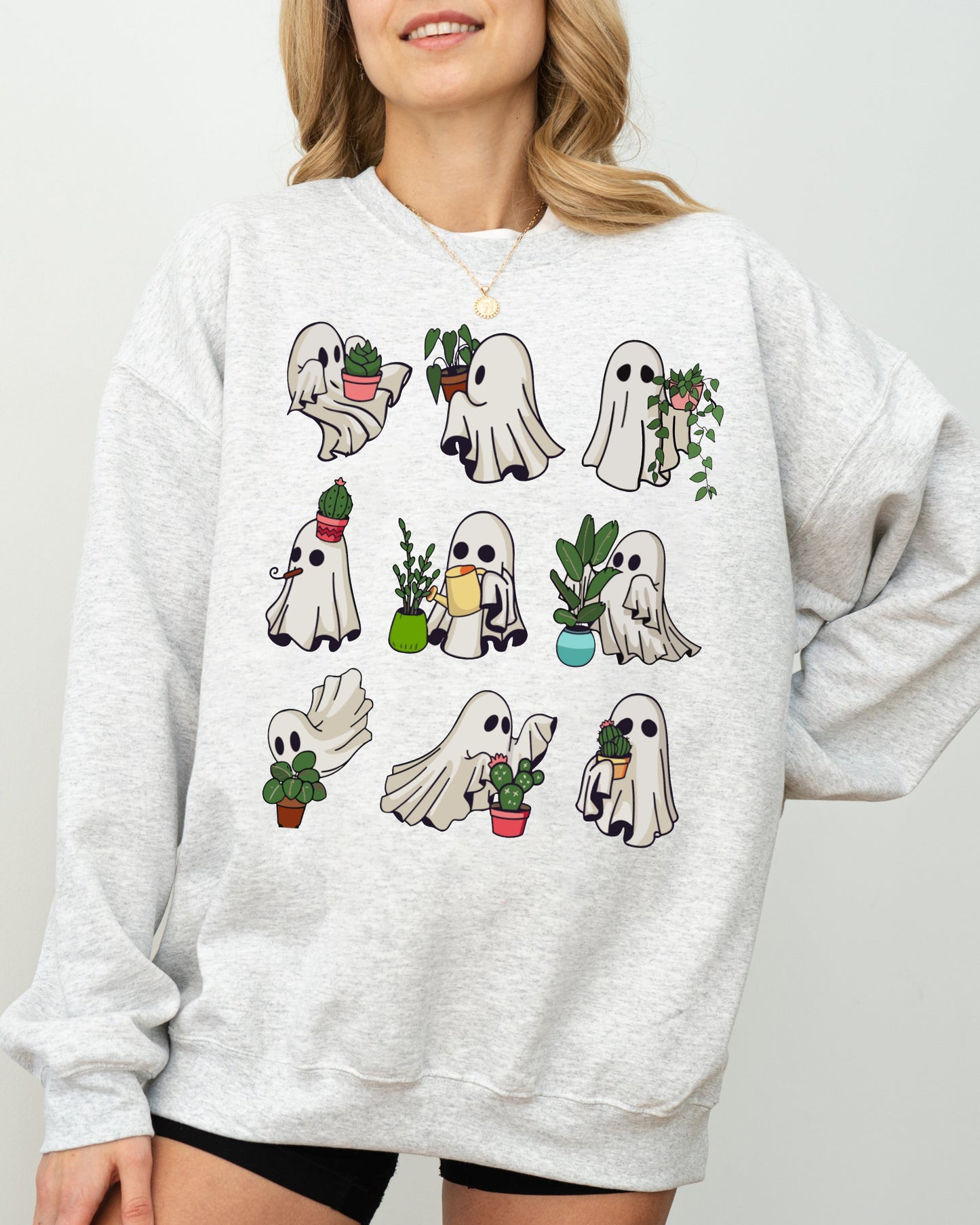 Mini Ghosts, Plant Lover, Skeleton, Coffin, Funny, Pumpkin, Spooky, Witch, Aesthetic, Meme, Halloween, Costume Sweatshirt